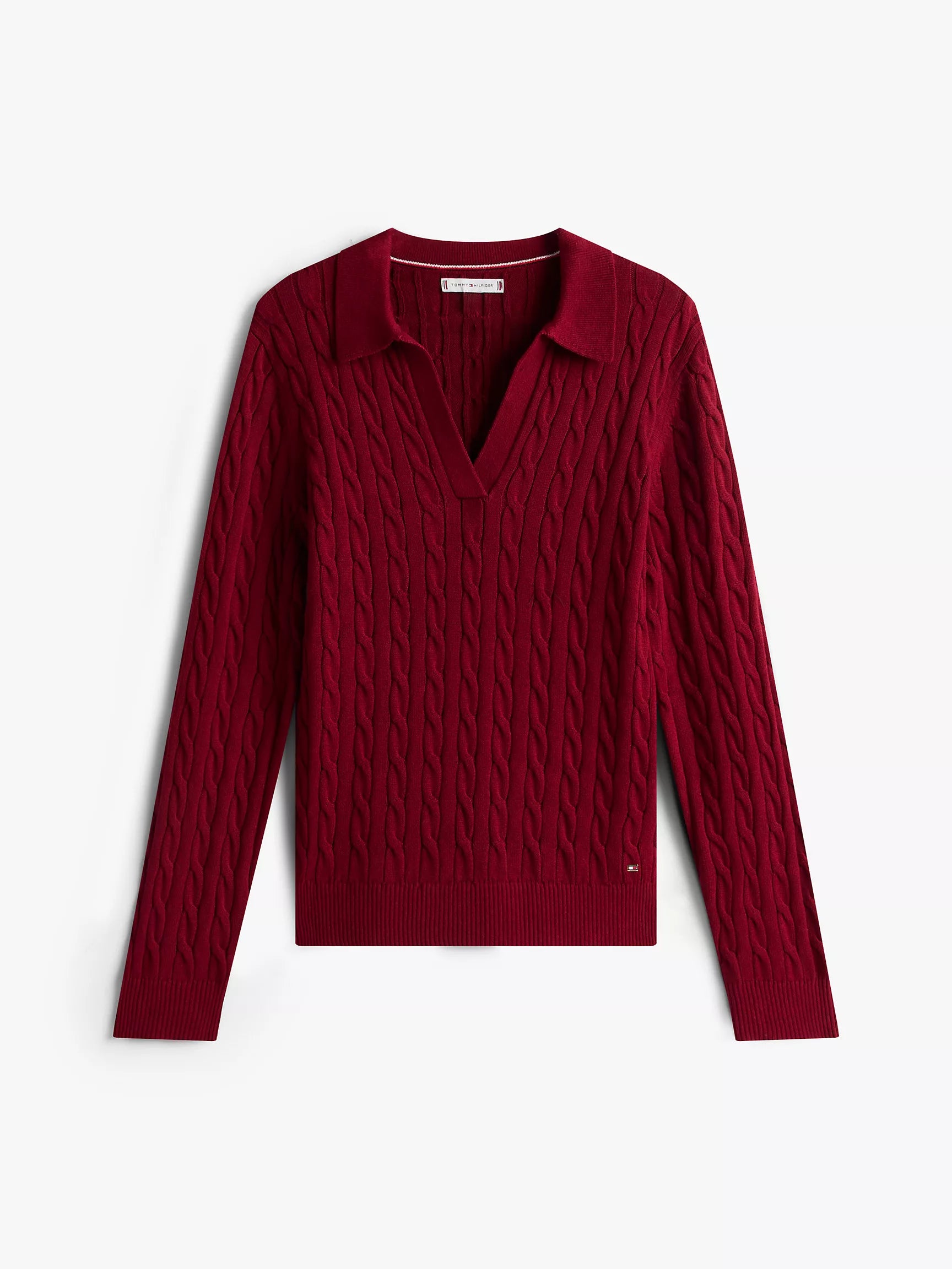 Womens' Open Placket Cable Knit Sweater Polo Rouge