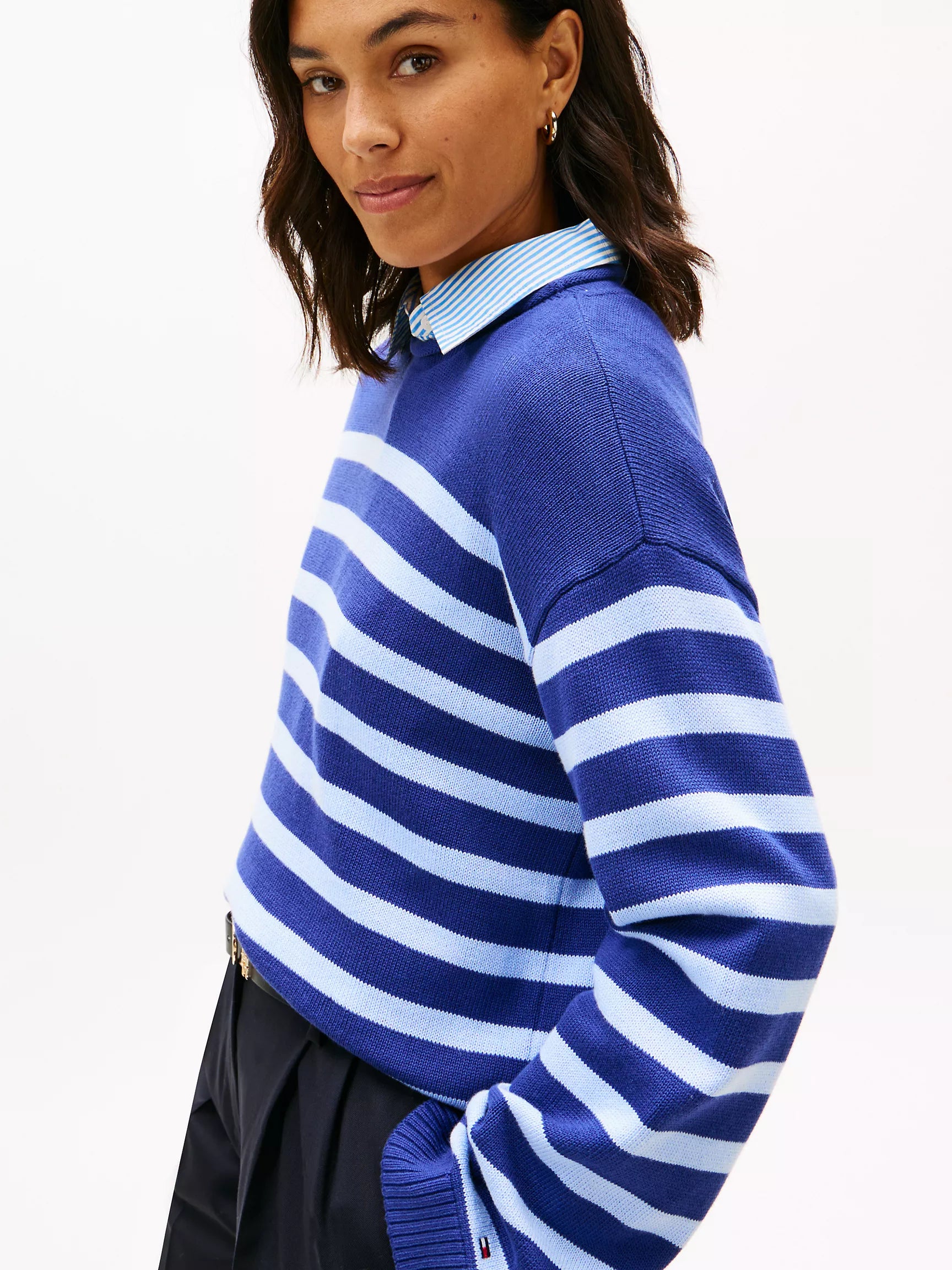 Womens' TOMMY Relaxed Stripe Rollneck Sweater Pilot Blue