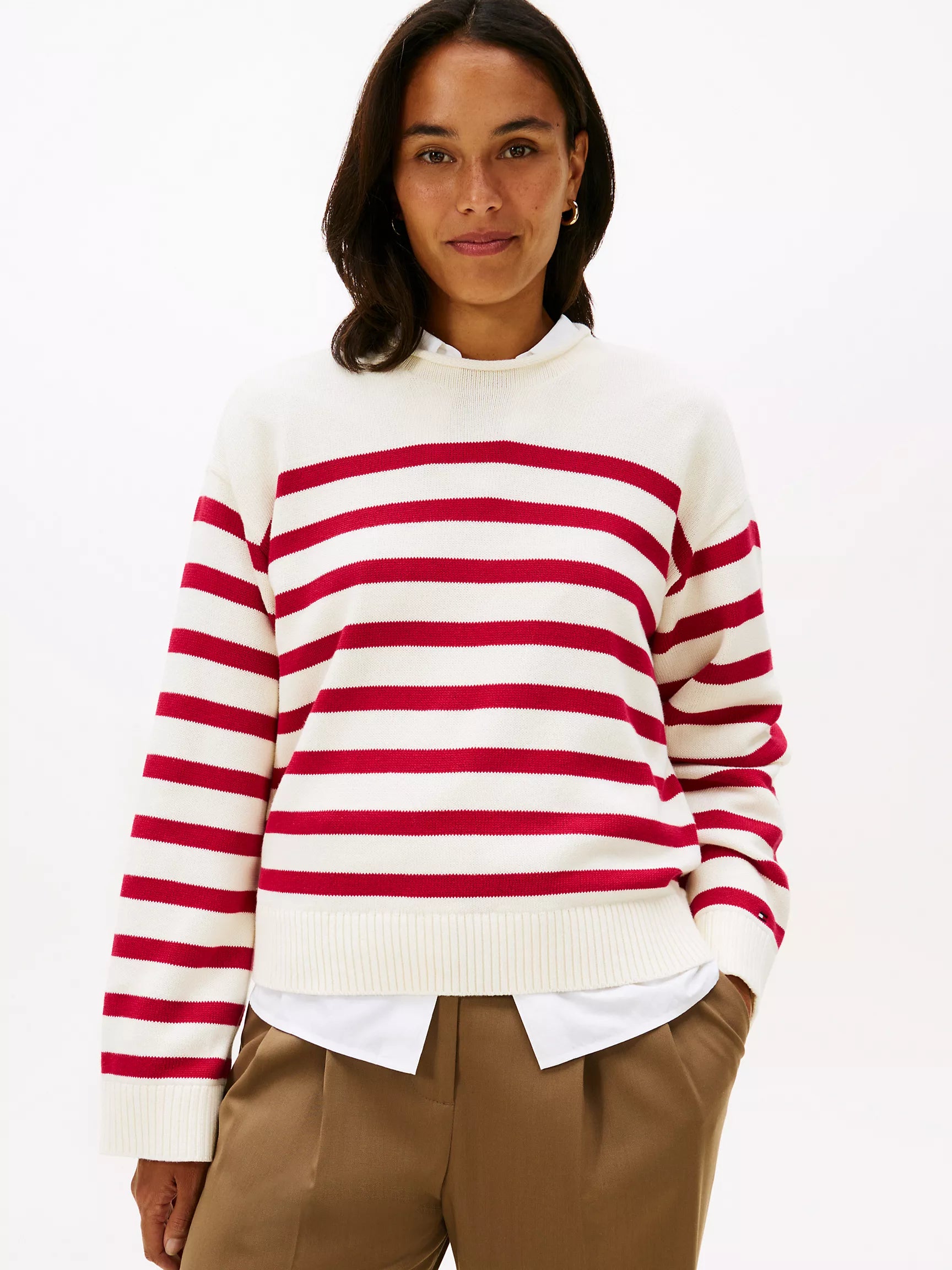 Womens' TOMMY Relaxed Stripe Rollneck Sweater Rich Cream