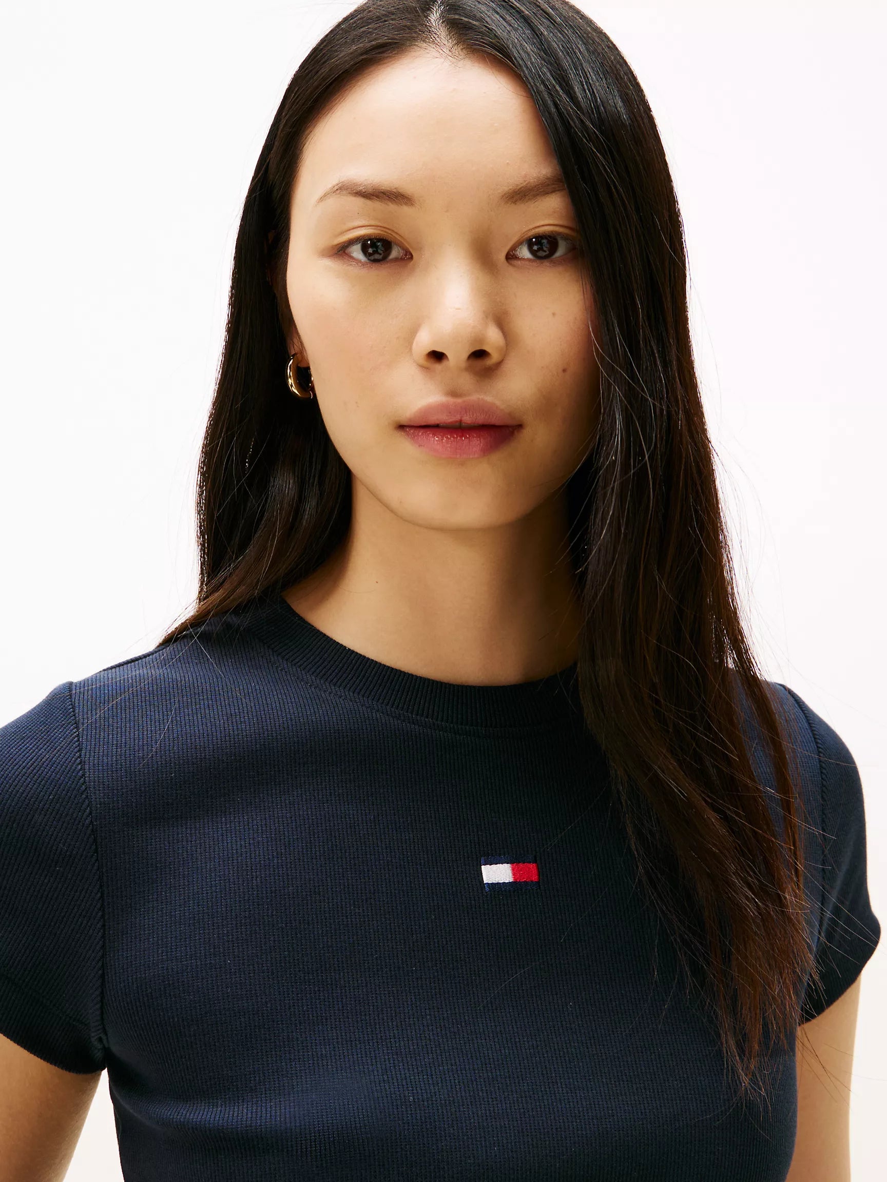 TOMMY Womens' Embroidered Flag Crewneck T-Shirt/ Navy