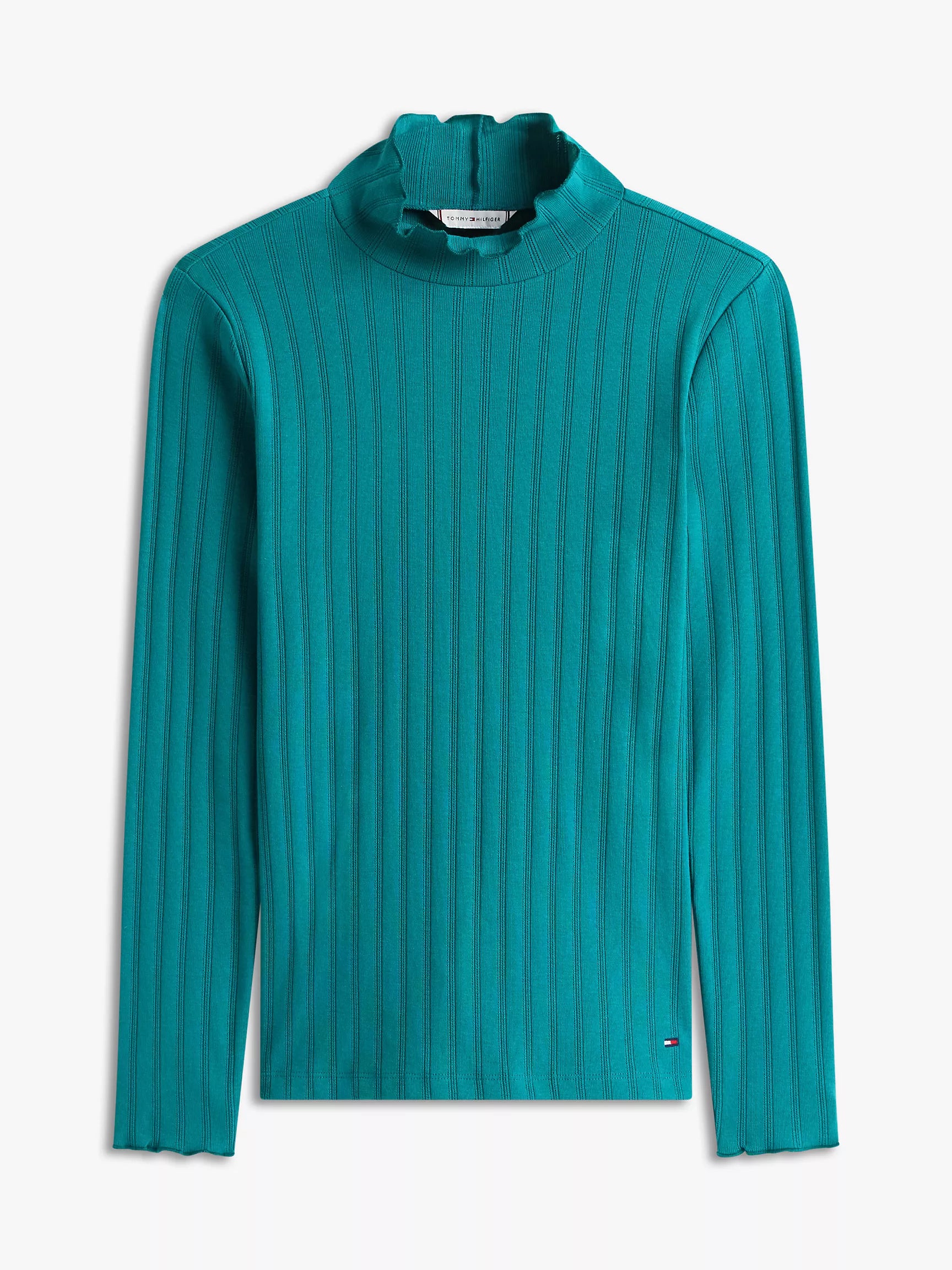 Womens' Tommy Lettuce-Trim Pointelle Turtleneck T-Shirt Atlantis Green