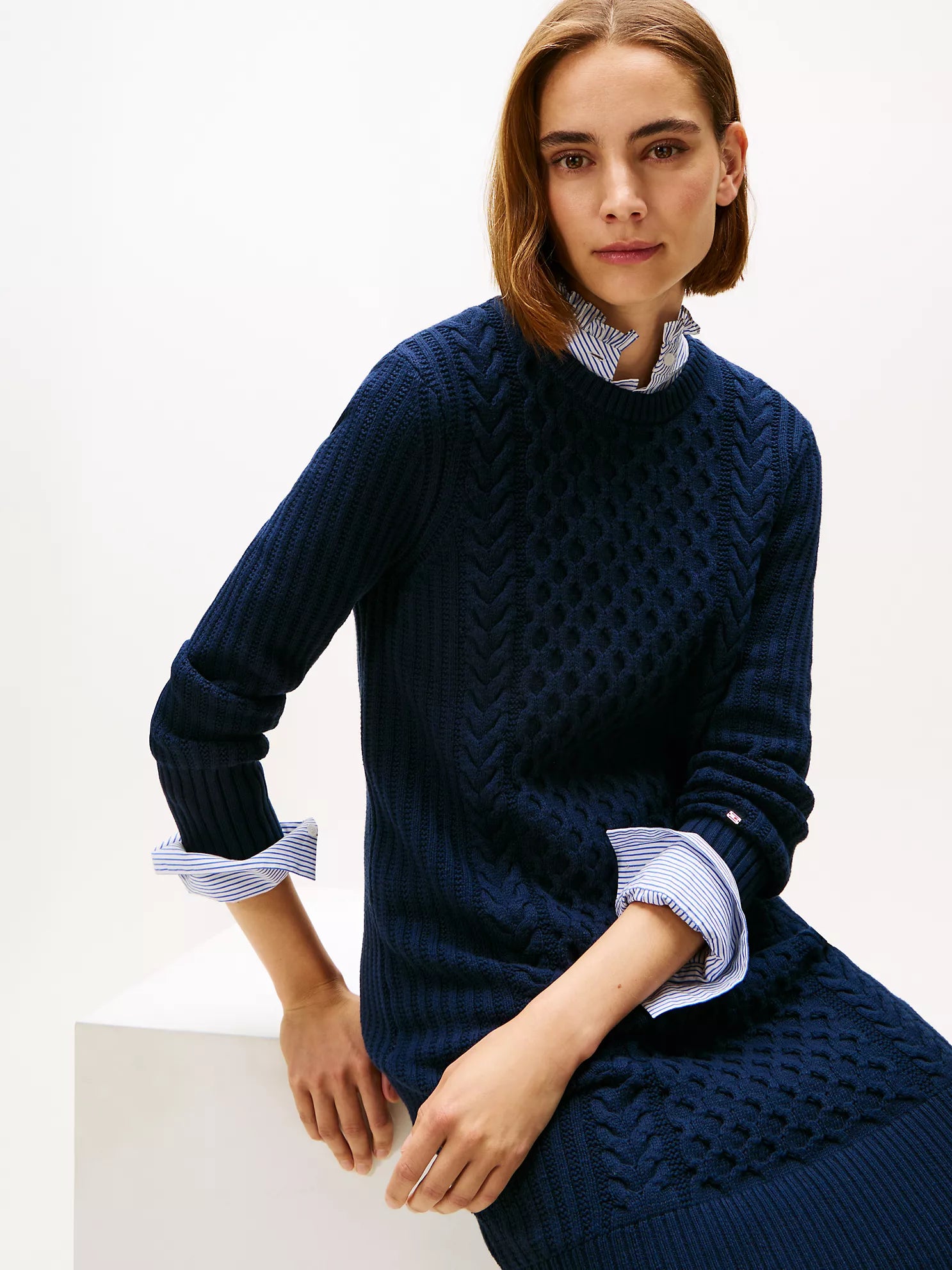 Womens' Tommy Cable Knit Sweater Dress NAVY