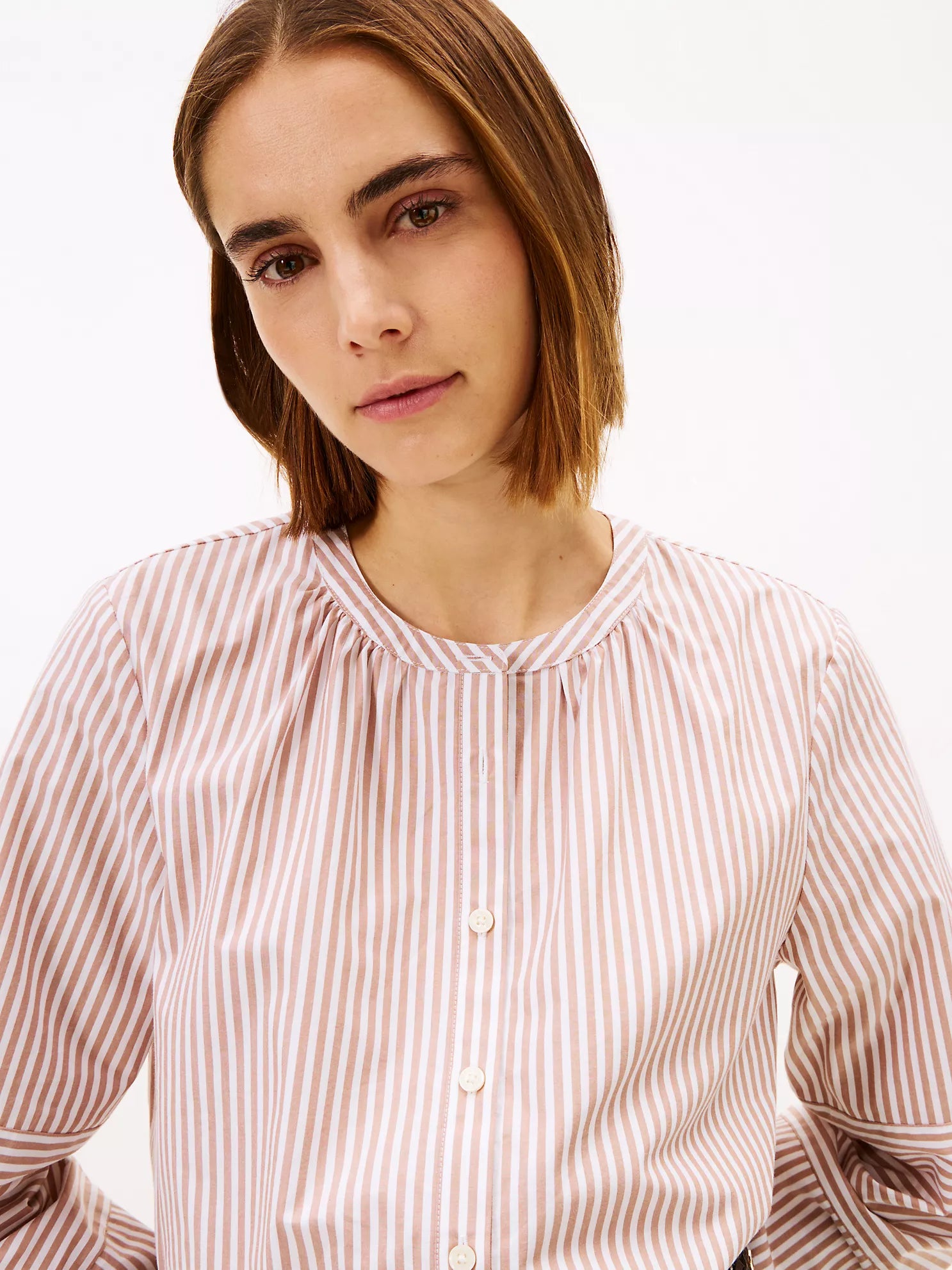 Womens' Tommy Collarless Poplin Shirt Tawny Rose
