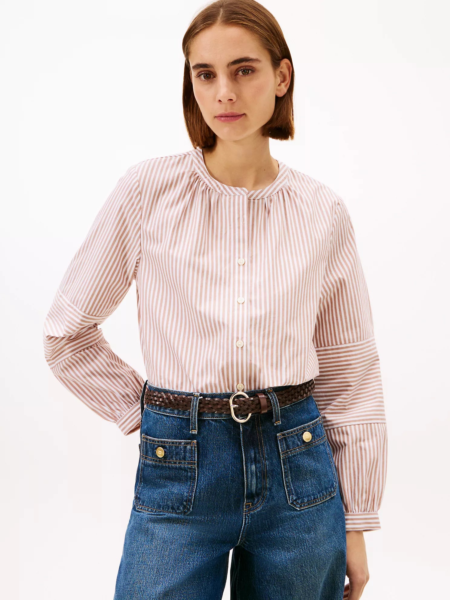 Womens' Tommy Collarless Poplin Shirt Tawny Rose