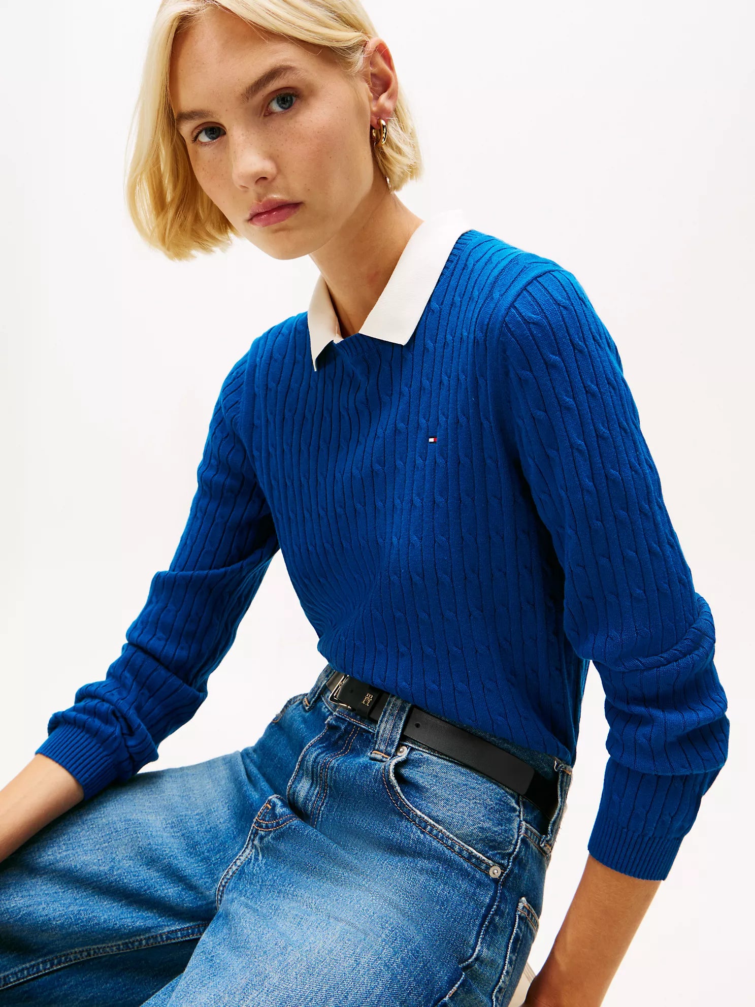 TOMMY WOMENS' Cable Knit Sweater Deep Indigo