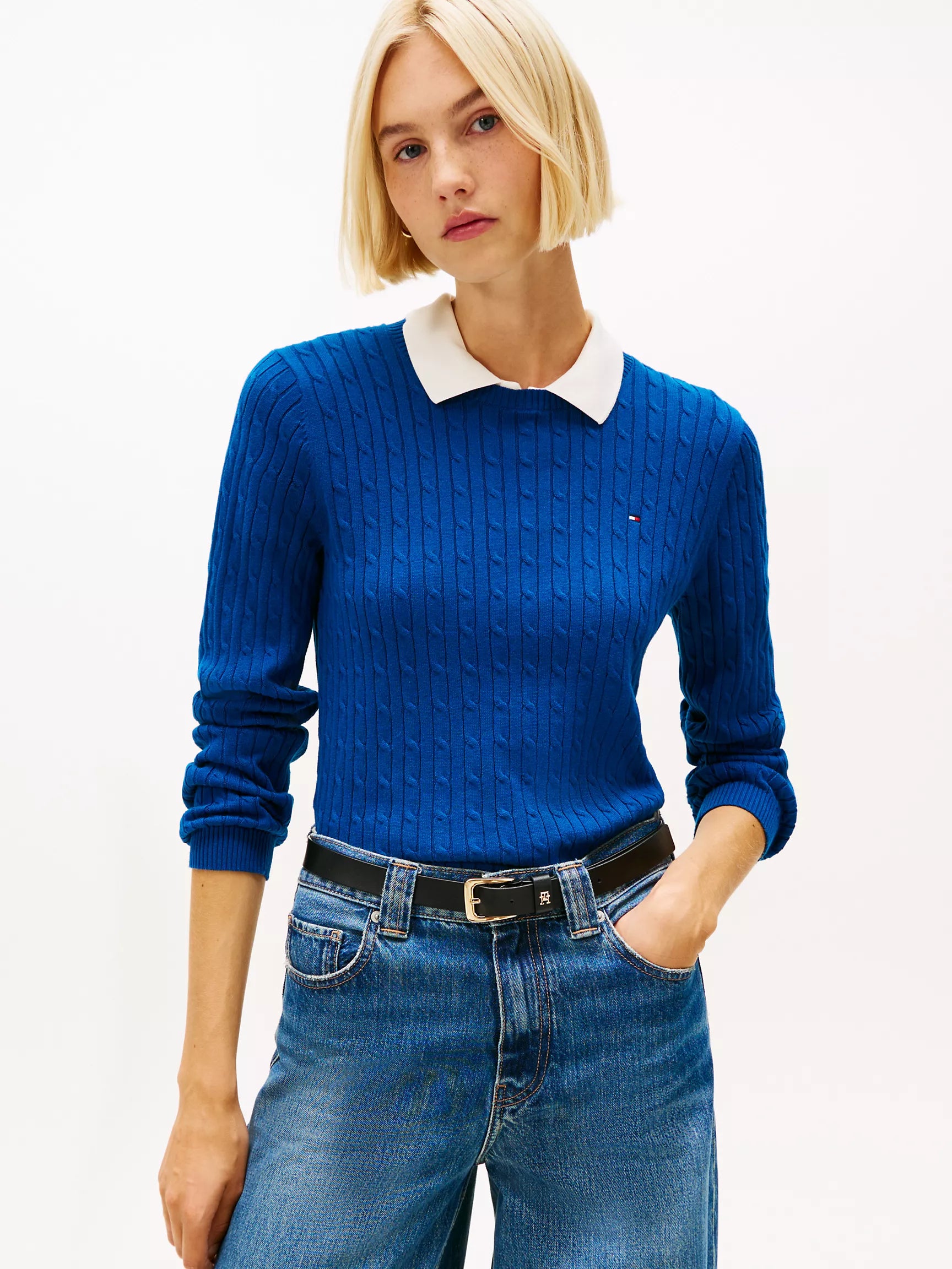 Tommy Womens' Cable Knit Sweater / Deep Indigo