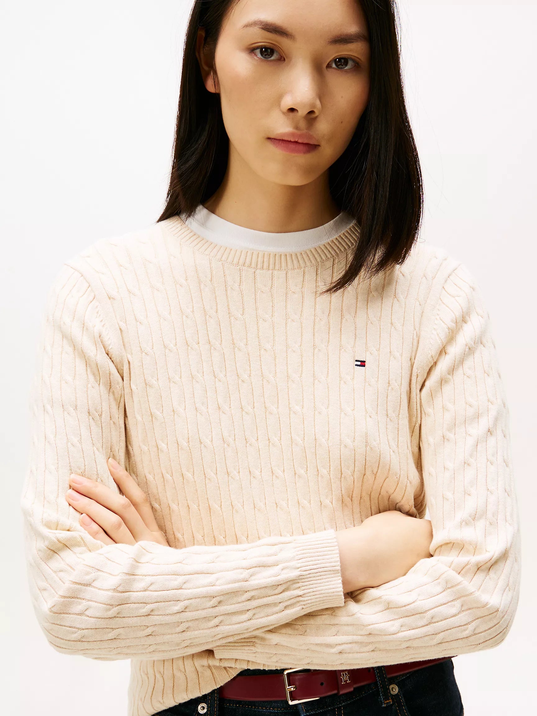 Tommy Womens' Cable Knit Sweater / Beige