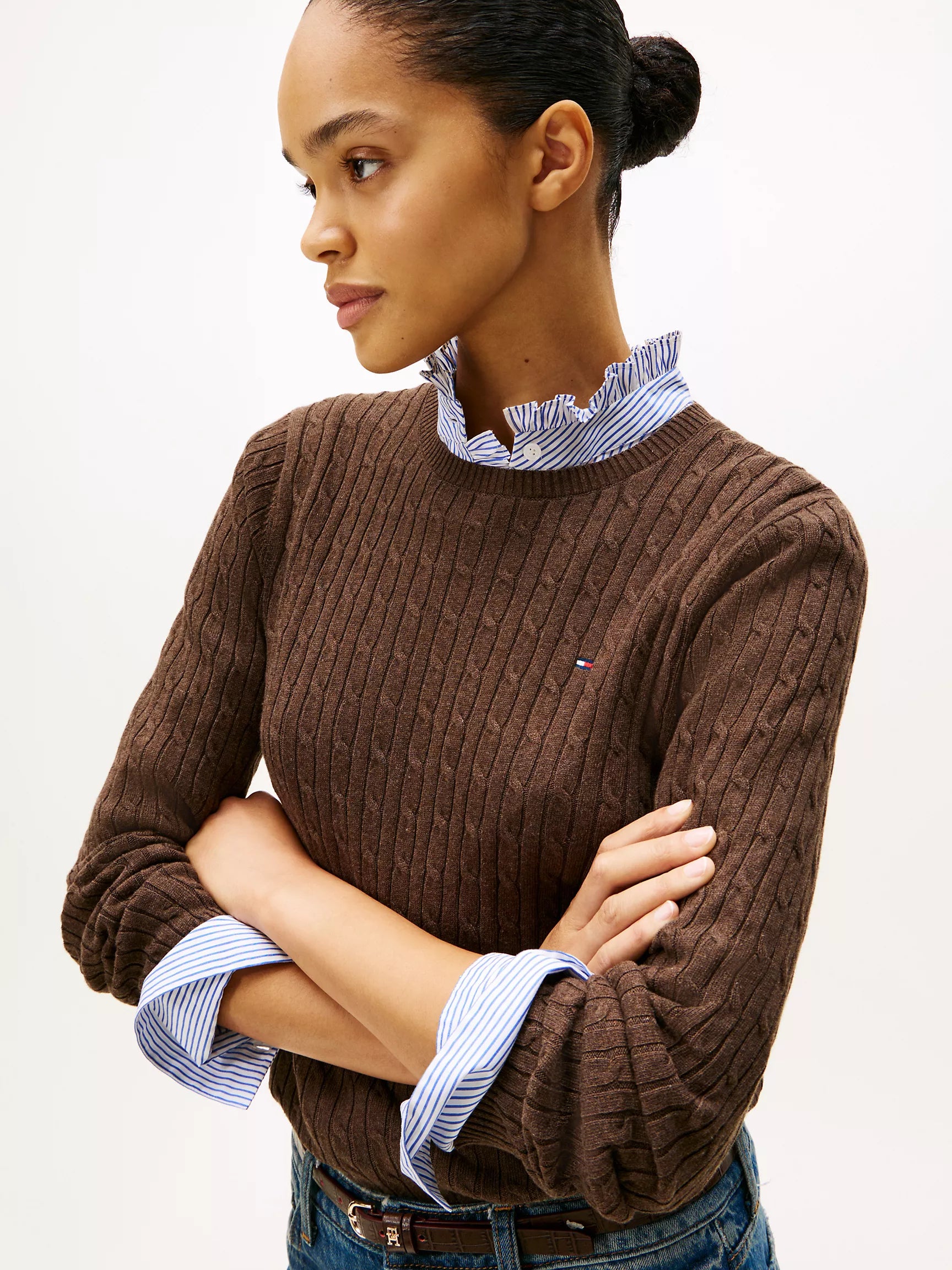 Tommy Womens' Cable Knit Sweater / Brown