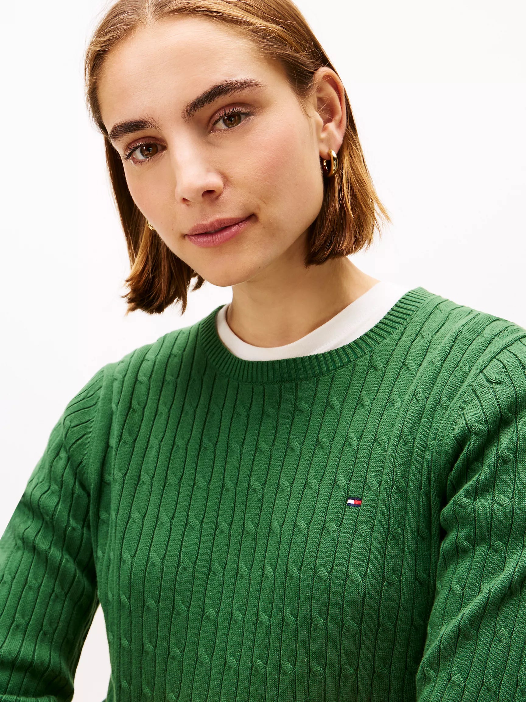 TOMMY WOMENS' Cable Knit Sweater Deep Evergreen