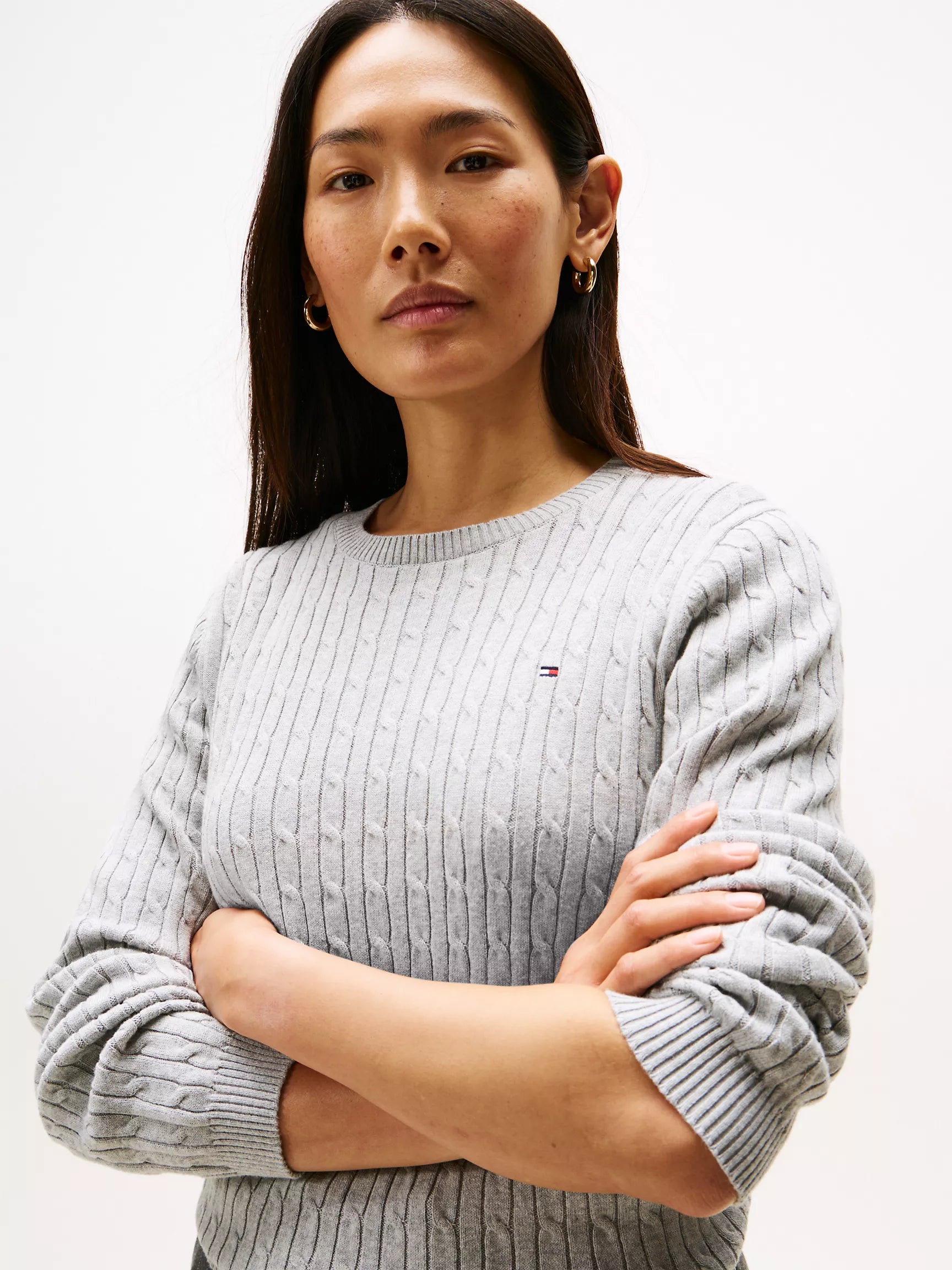 TOMMY WOMENS' Cable Knit Sweater Grey