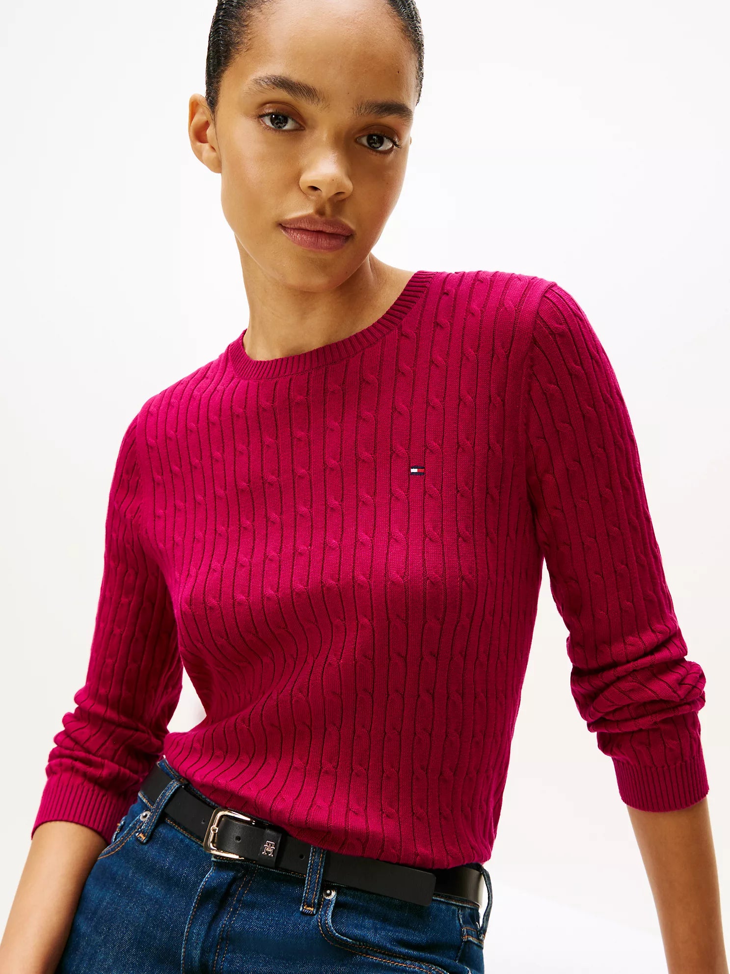 TOMMY WOMENS' Cable Knit Sweater Italian Wine