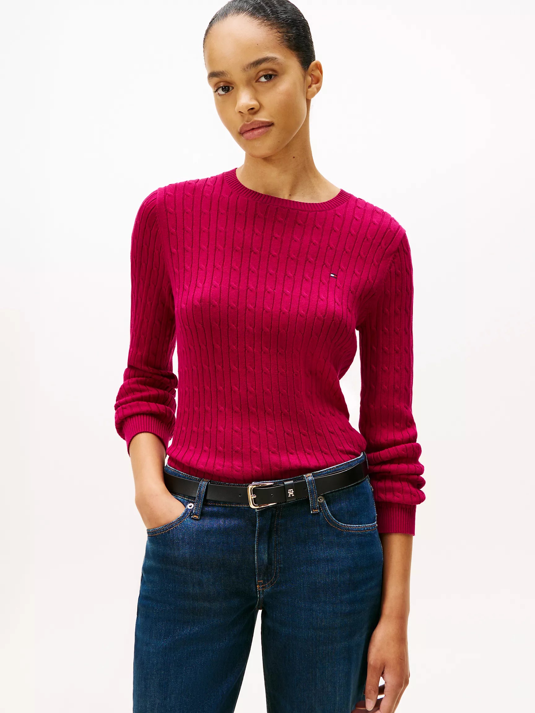 Tommy Womens' Cable Knit Sweater / Italian Wine
