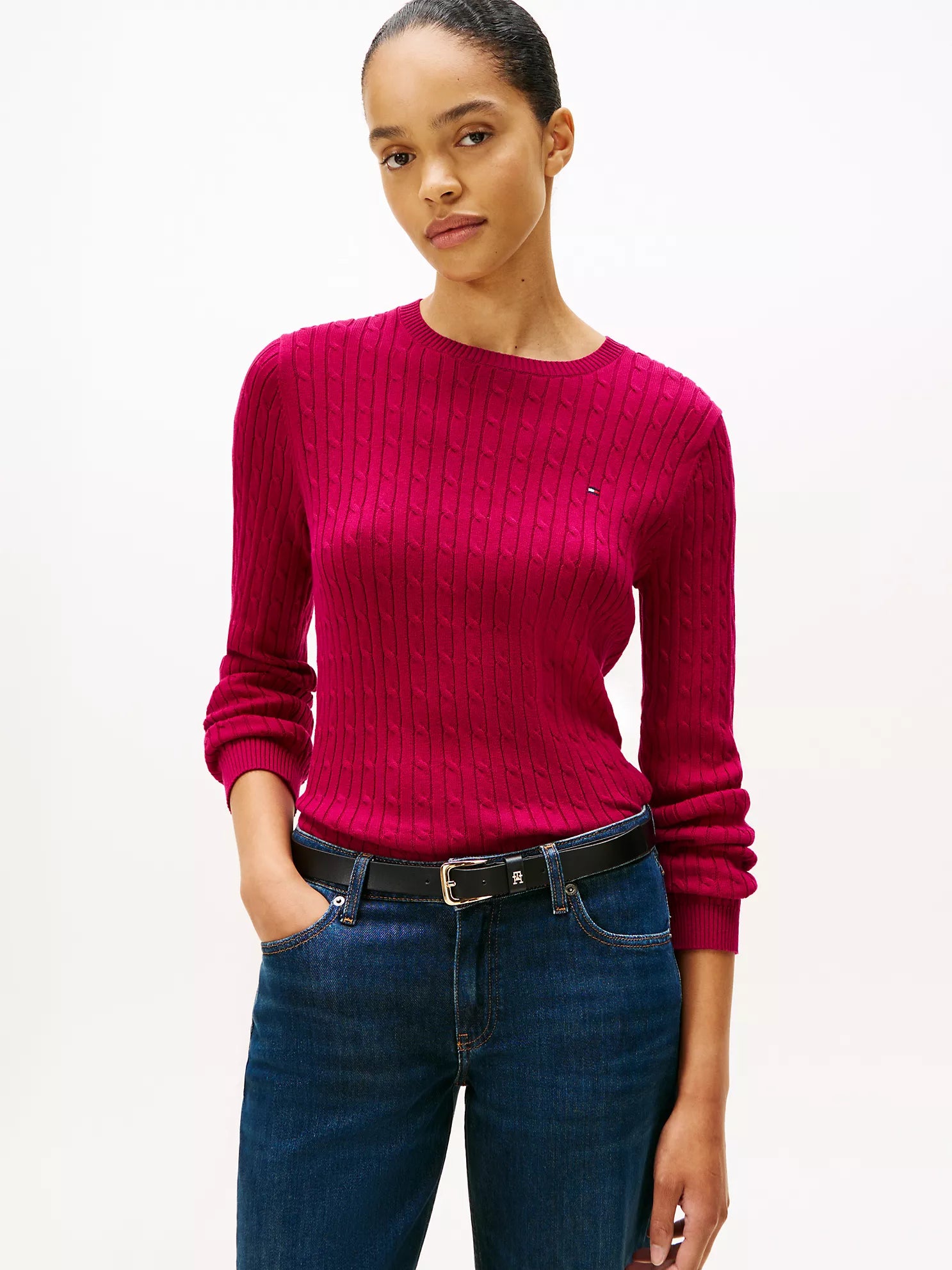 TOMMY WOMENS' Cable Knit Sweater Italian Wine