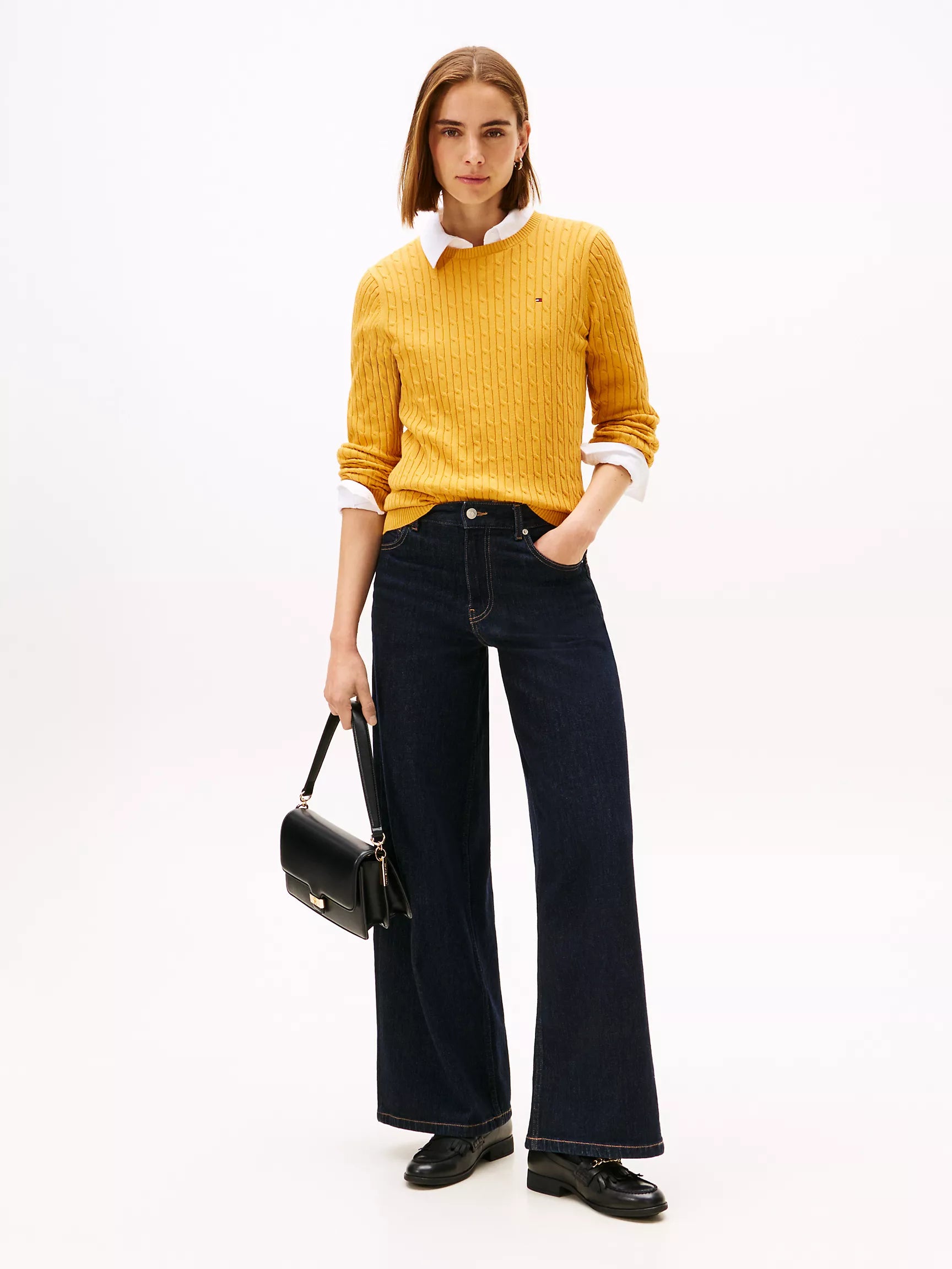 TOMMY WOMENS' Cable Knit Sweater City Yellow