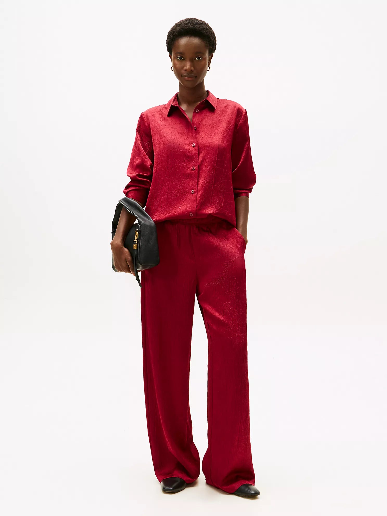 Womens' Tommy Textured Stretch Satin Pull-On Pant Rouge