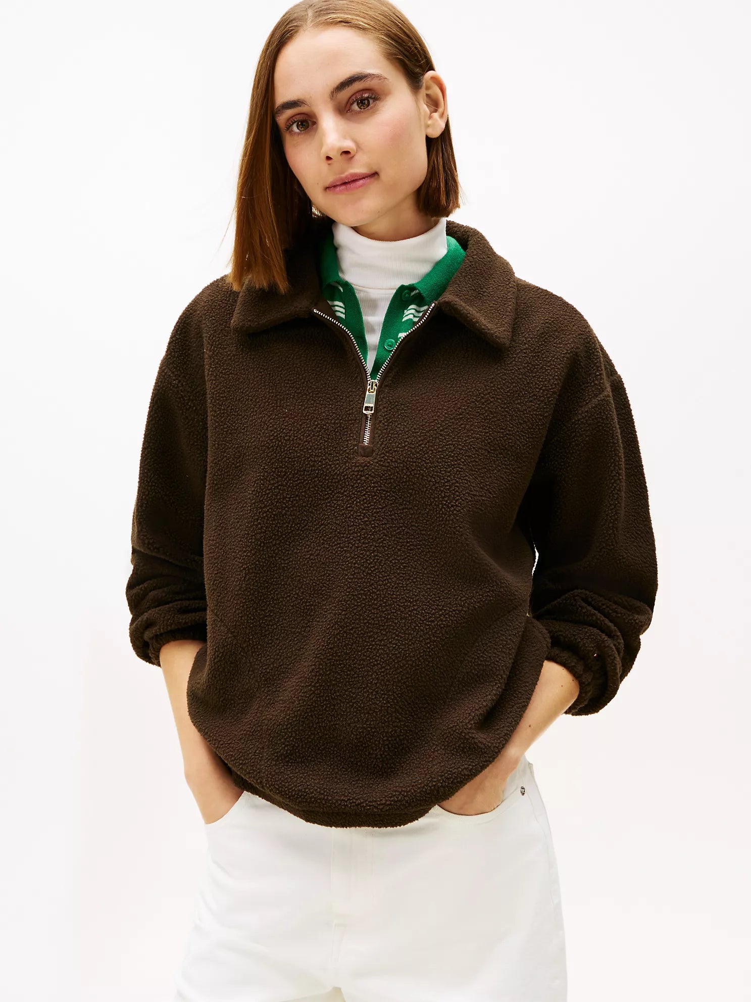 Womens' Tommy Teddy Fleece Quarter-Zip Sweatshirt Dark Coffee