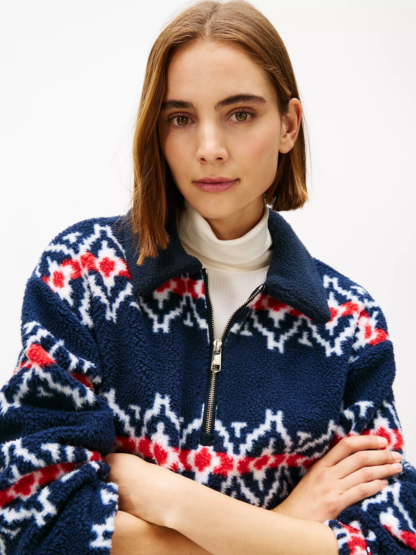 Womens' Tommy Hilfiger Fair Isle Print Teddy Fleece Sweatshirt Navy Multi