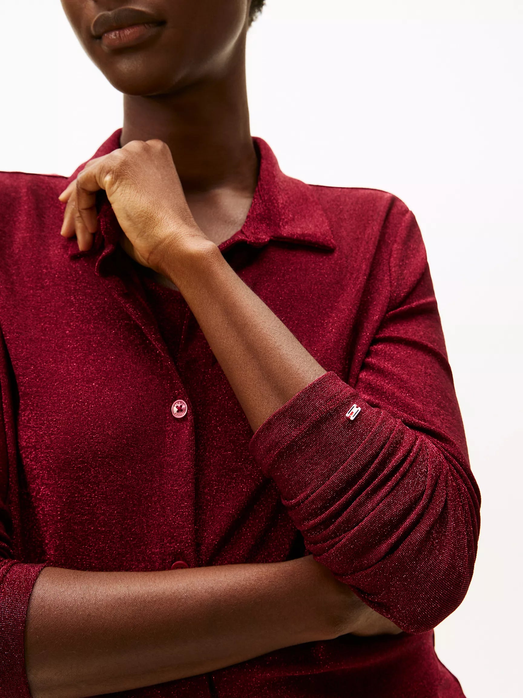 Womens' Tommy Shimmer Jersey Knit Top Carbon ROUGE