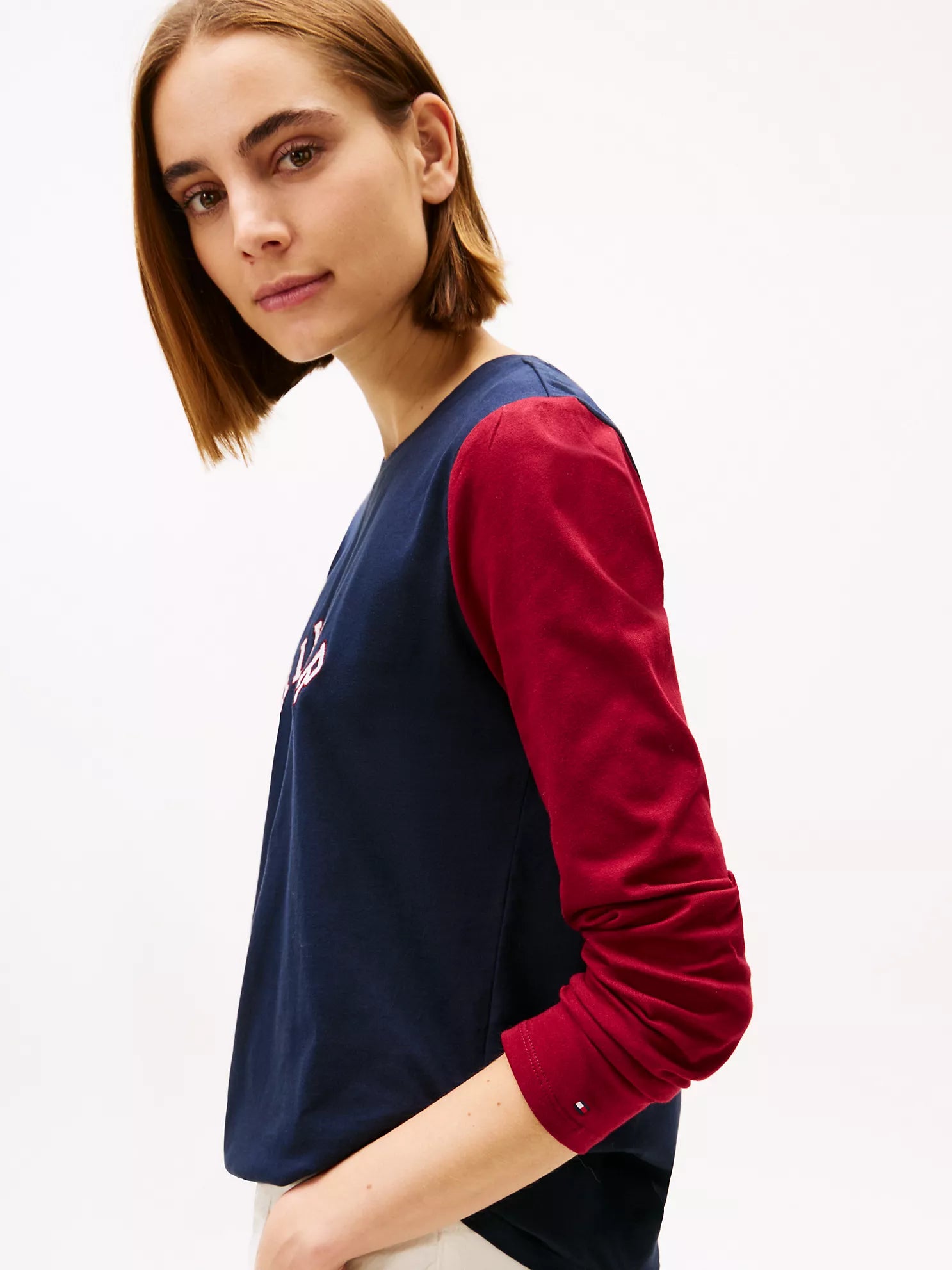 Womens' Tommy Colorblock Hilfiger Arch Logo T-Shirt Navy