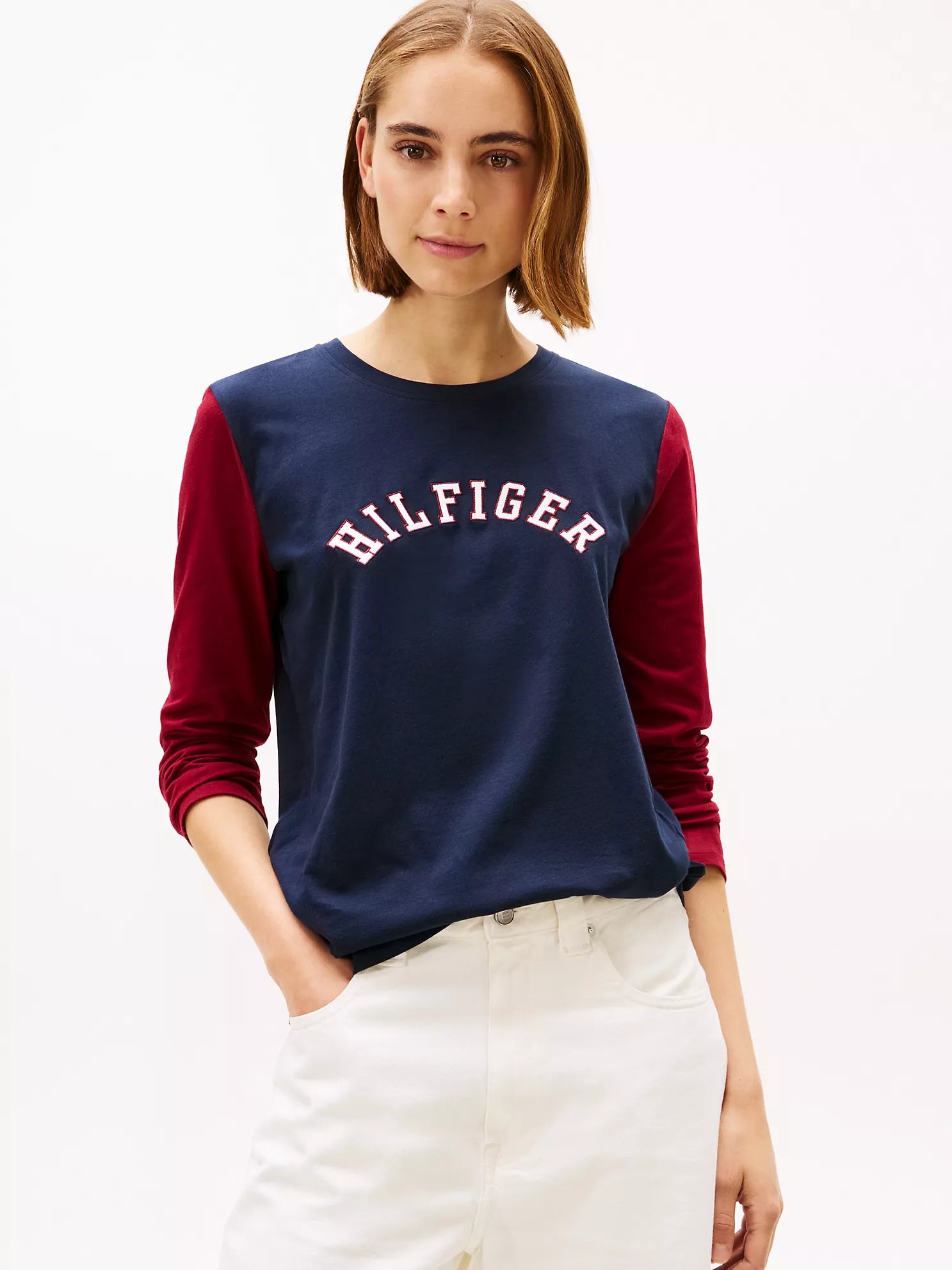 Womens' Tommy Colorblock Hilfiger Arch Logo T-Shirt Navy
