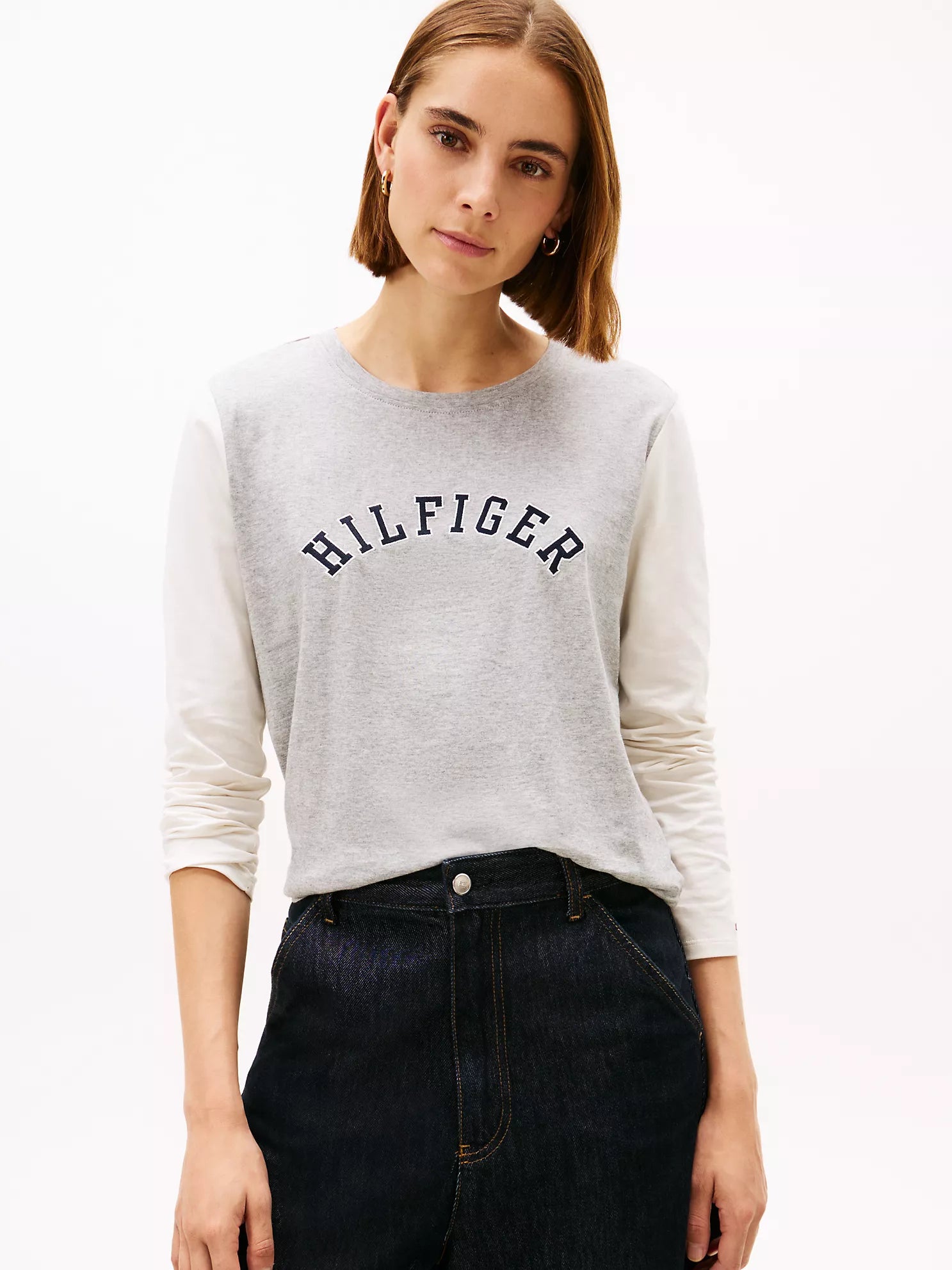 Womens' Tommy Colorblock Hilfiger Arch Logo T-Shirt Grey Heather