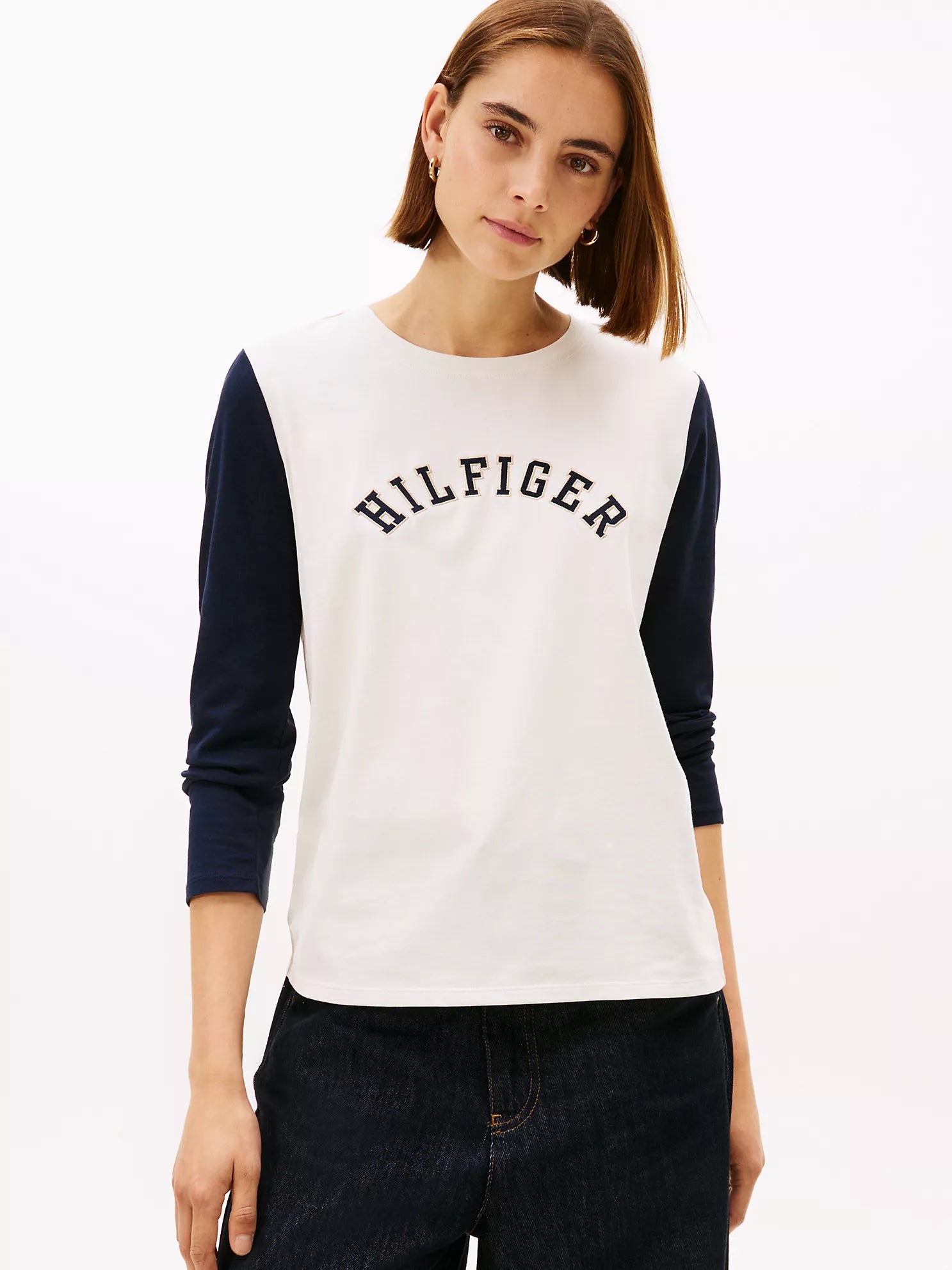 Womens' Tommy Colorblock Hilfiger Arch Logo T-Shirt Ivory