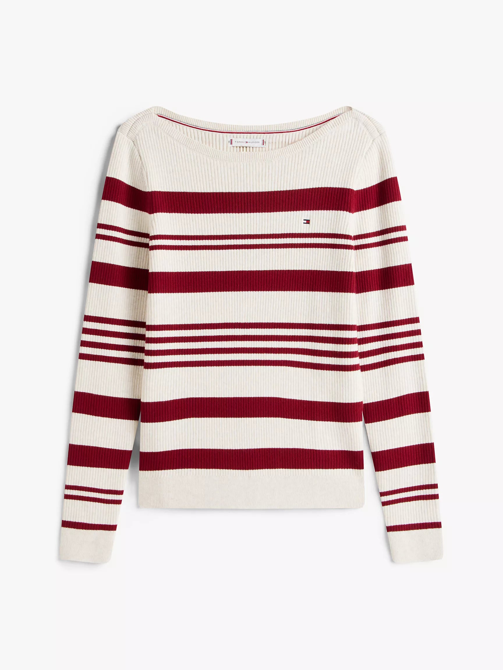 Womens' Tommy  Stripe Boatneck Rib-Knit Sweater