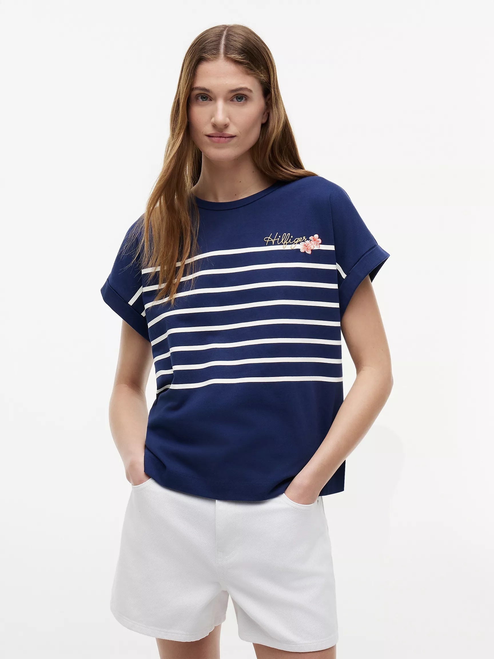 Floral Women's Hilfiger Logo T-Shirt-Preppy Navy