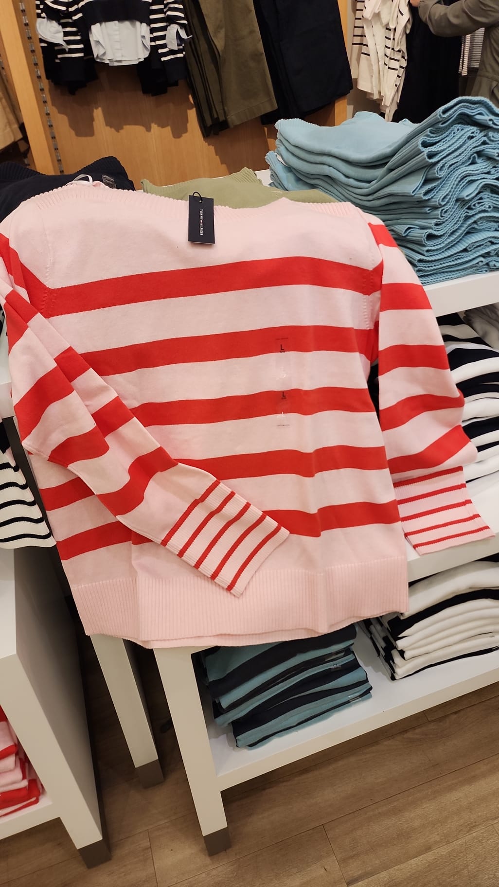 TOMMY WOMENS' Stripe Boatneck Sweater/ Pink Stripe