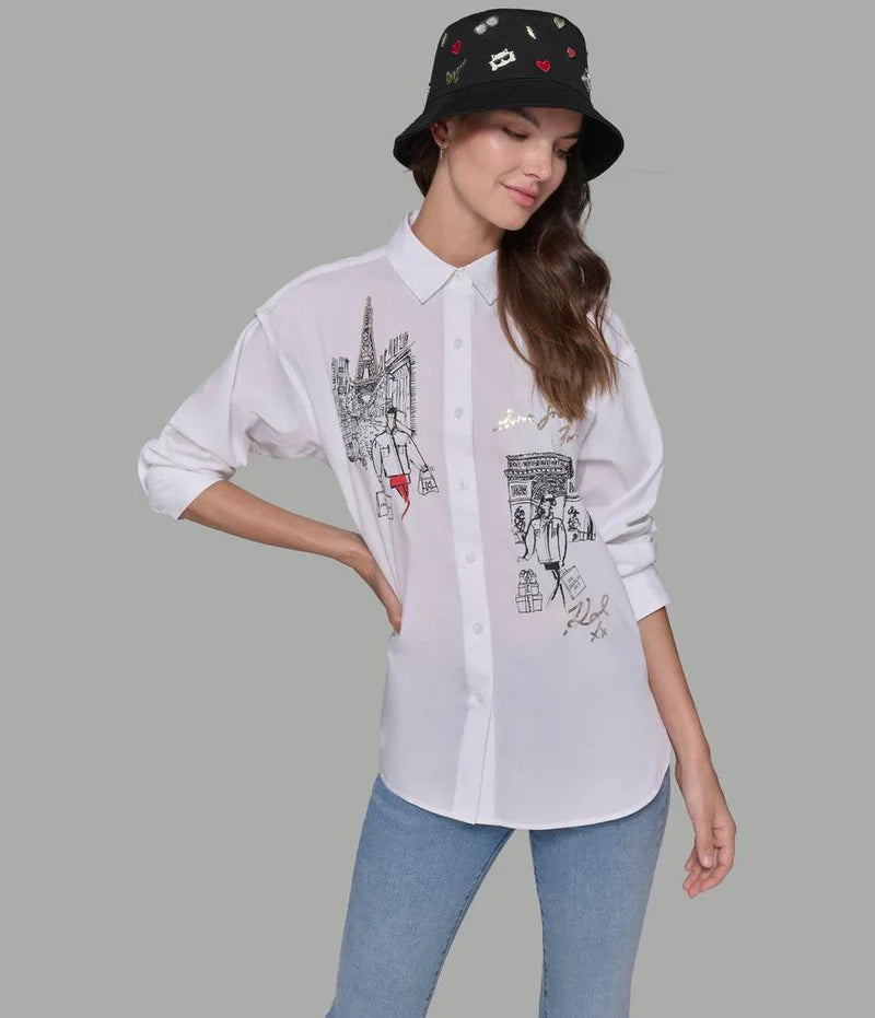 Karl Lagerfeld Paris SHOPPING IN PARIS POPLIN SHIRT