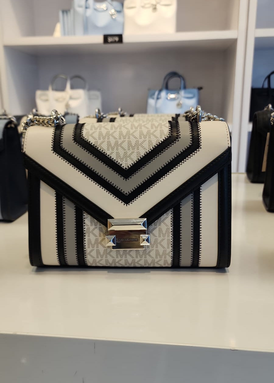 Michael Kors Womens' Whitney Medium Color-Block and Signature Logo Shoulder Bag/ PEARL GREY MULTI