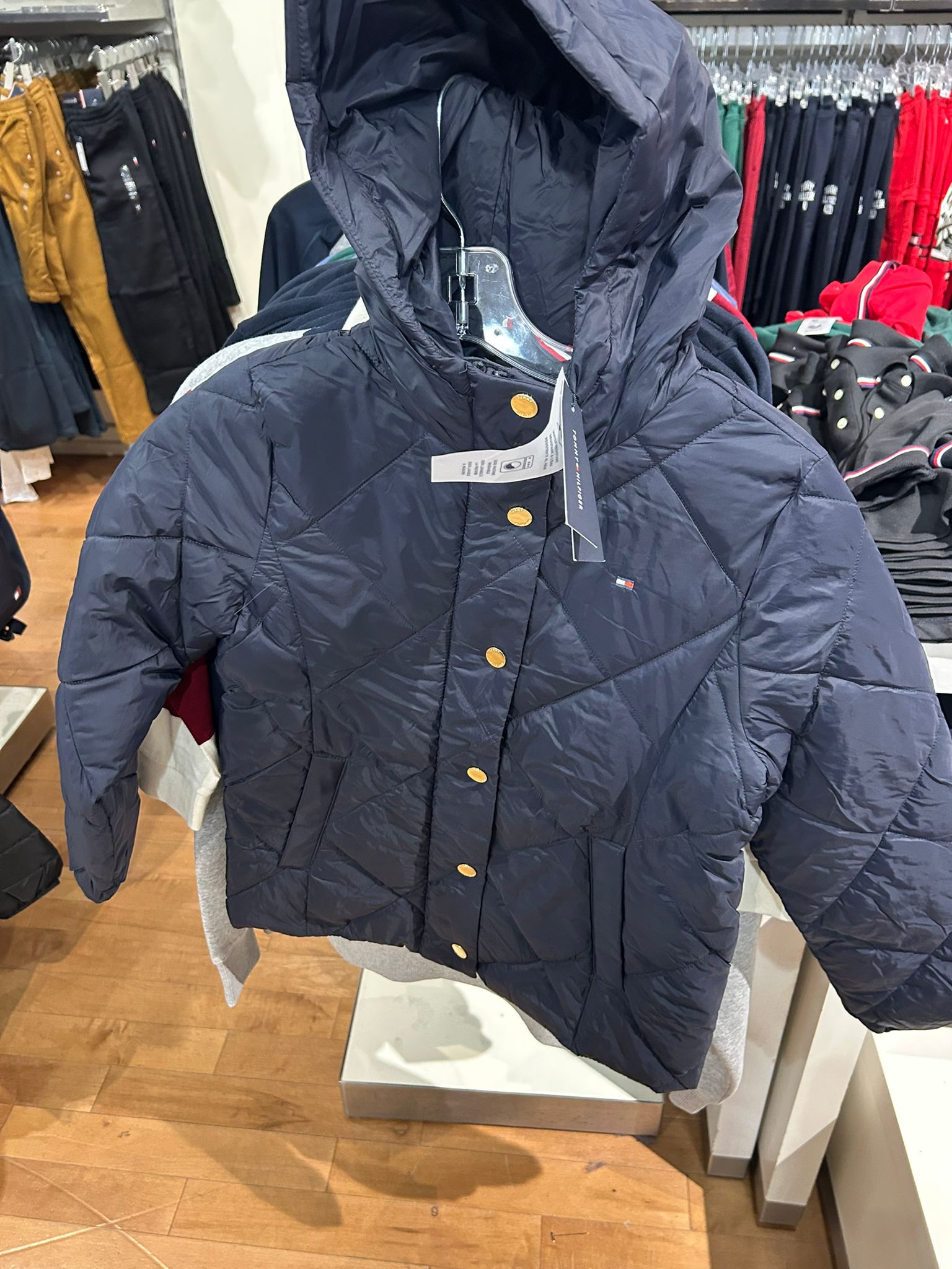 TOMMY Girls Kids' Quilted Hooded Puffer Jacket Navy Blue