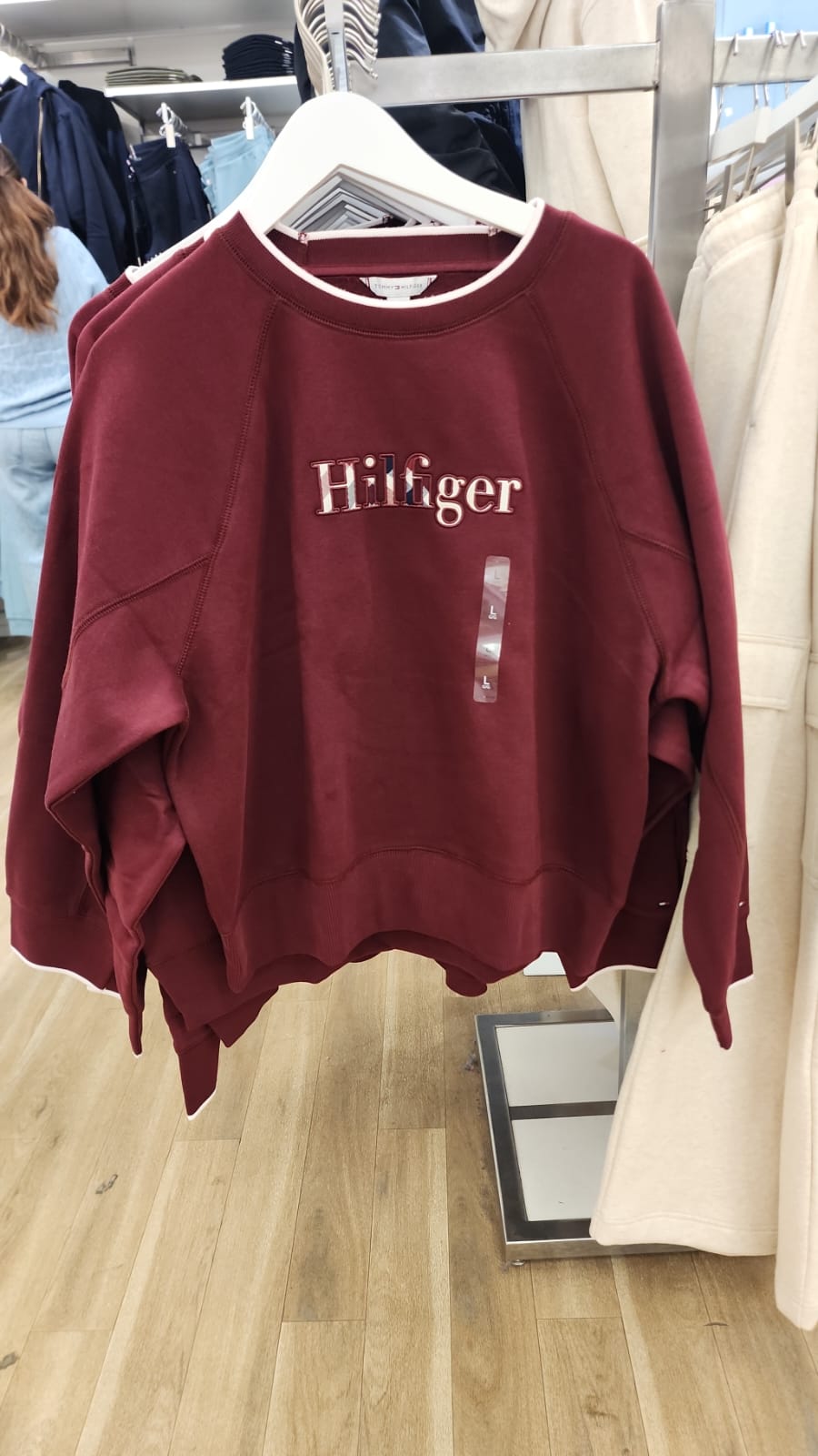 Womens' Tommy Plaid Hilfiger Logo Sweatshirt Burgundy