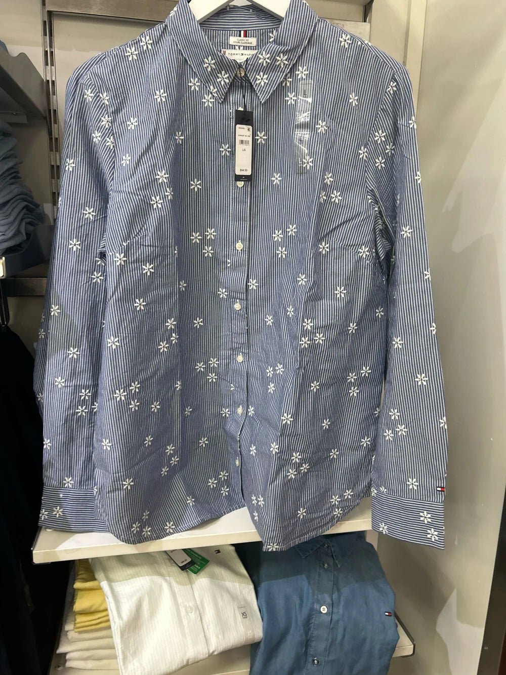 Women Tommy Embroidered Flower Stripe Shirt/ Bright Marina