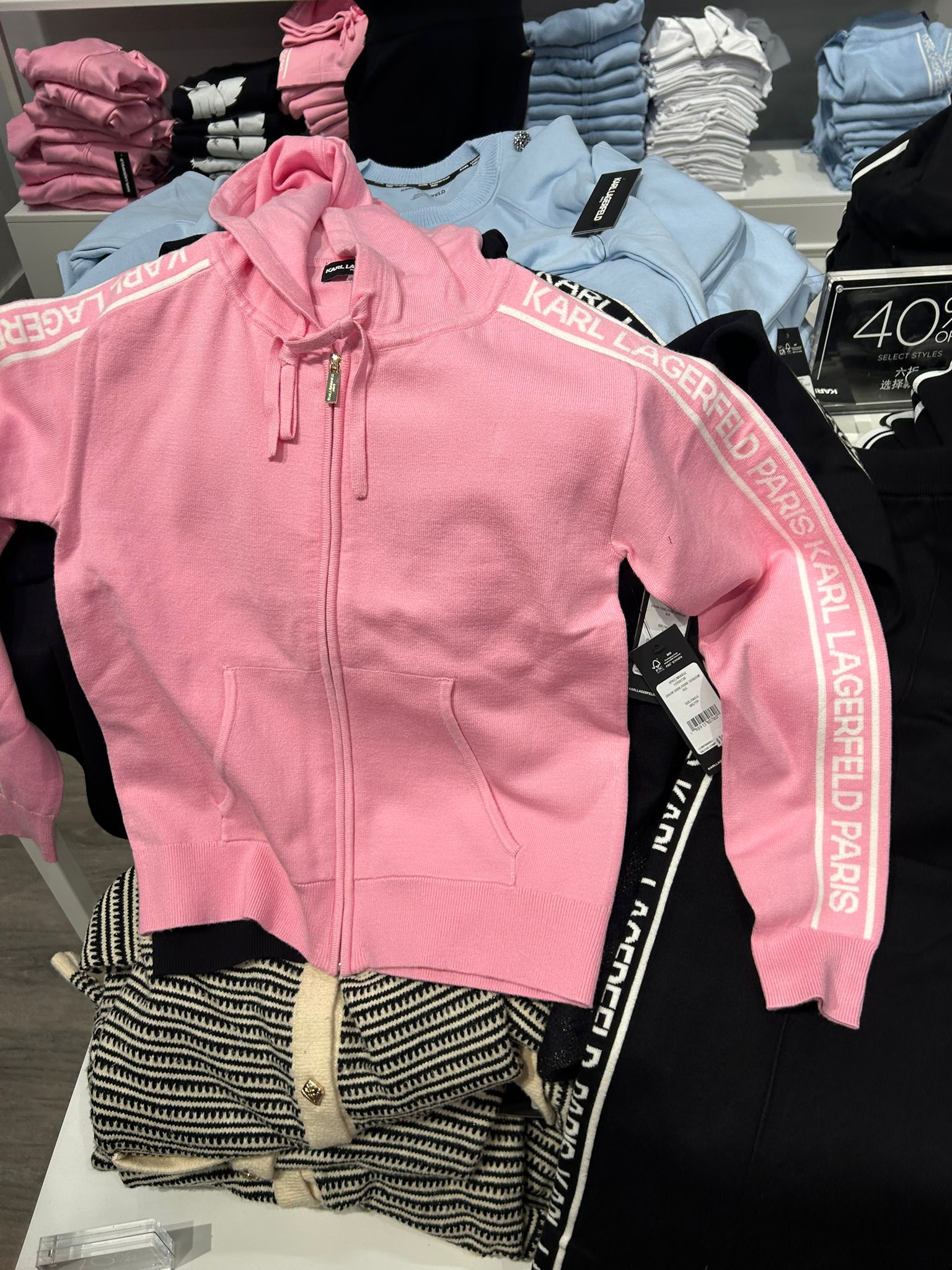 Karl Lagerfeld Paris Womens' LOGO FULL-ZIP SWEATER WITH HOODIE  Pink