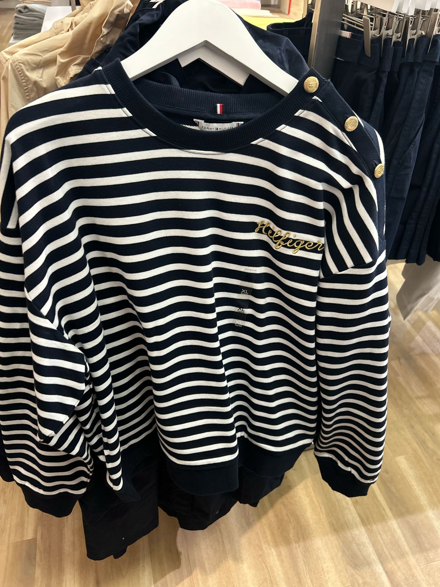 TOMMY HILFIGER  Gold Button Stripe Sweatshirt Navy Multi