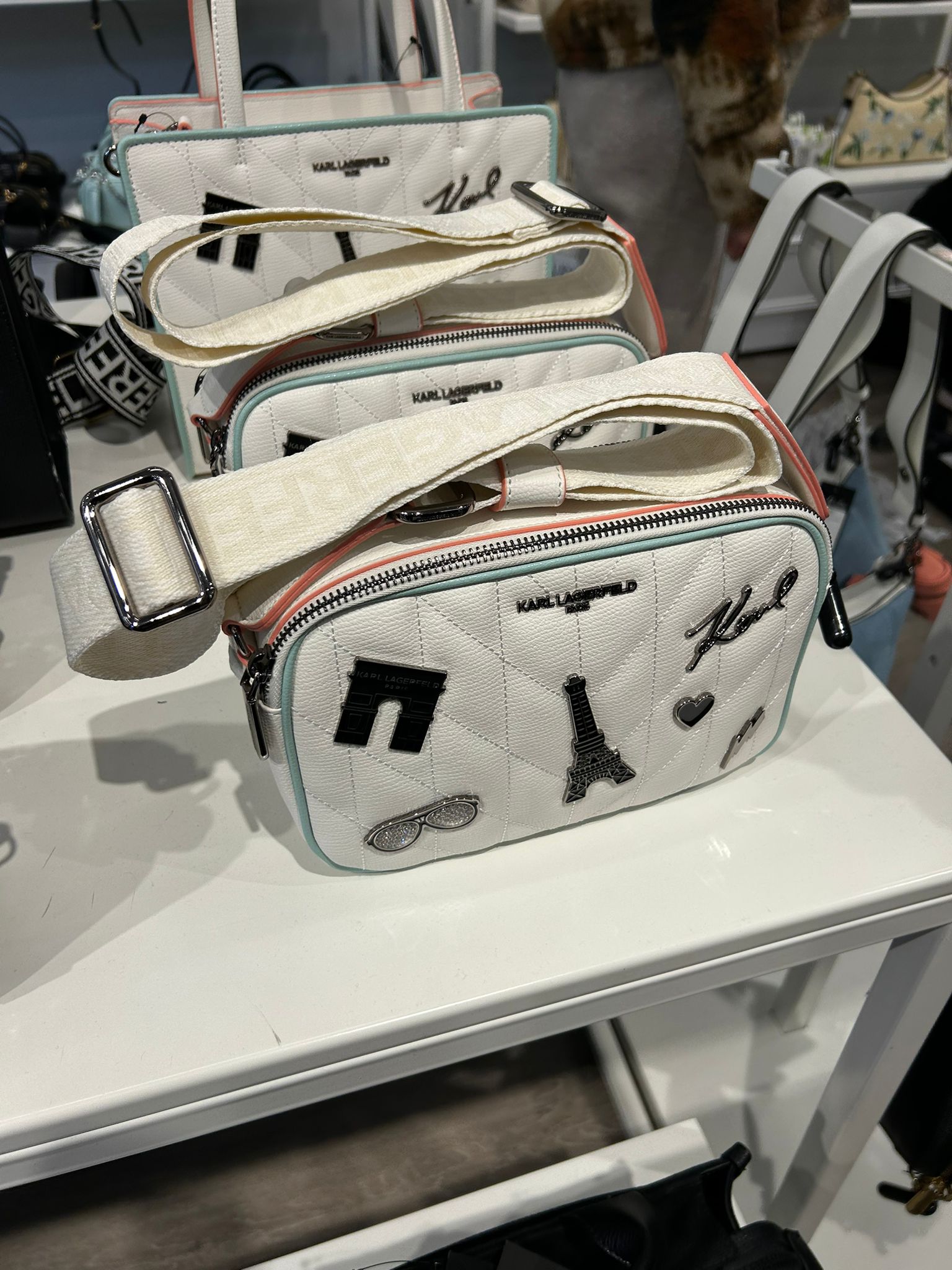 MAYBELLE CROSSBODY WITH PARIS PINS-Winter White/Silver