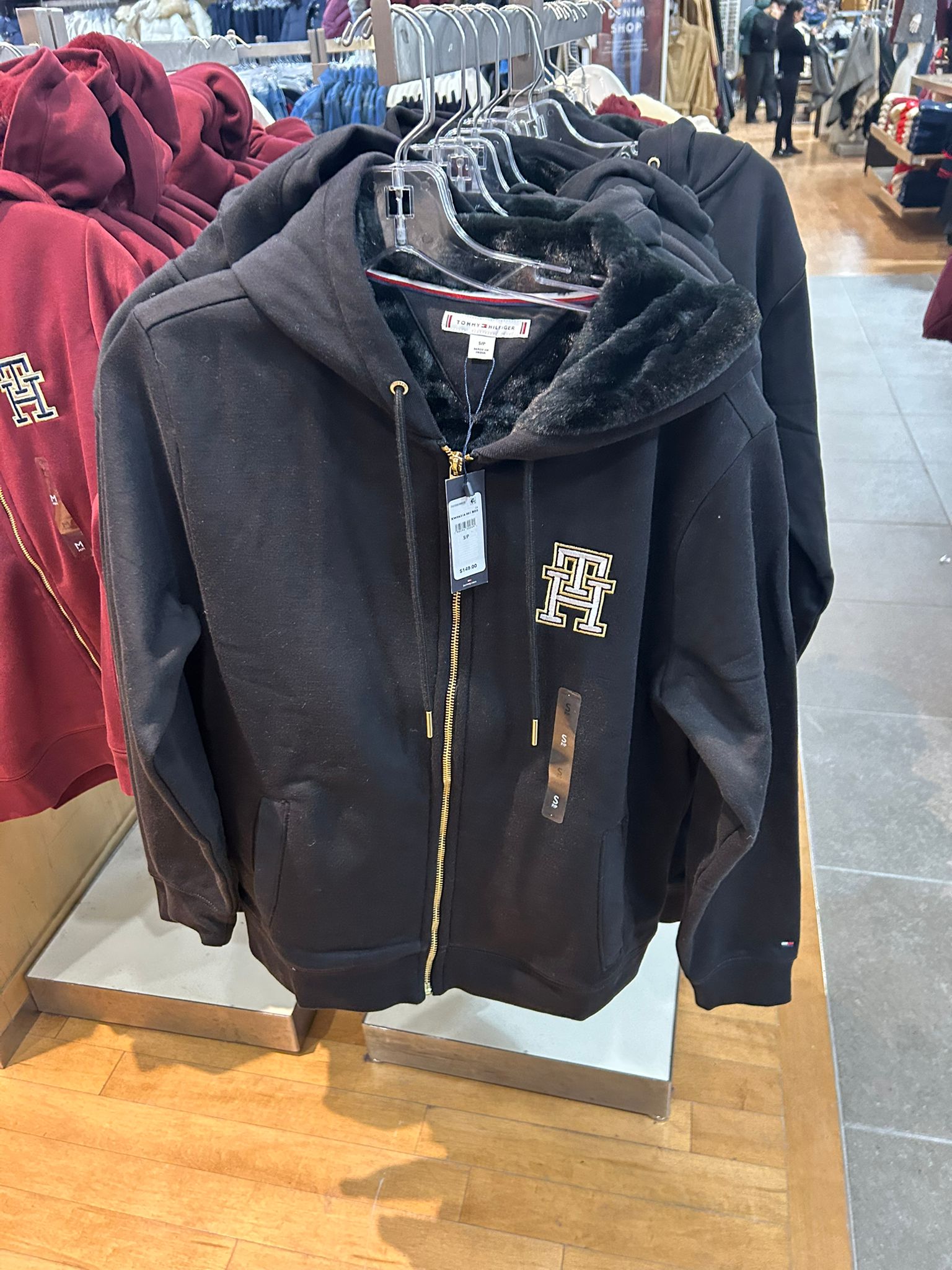 Womens' Tommy Plush-Lined Fleece Zip Hoodie black
