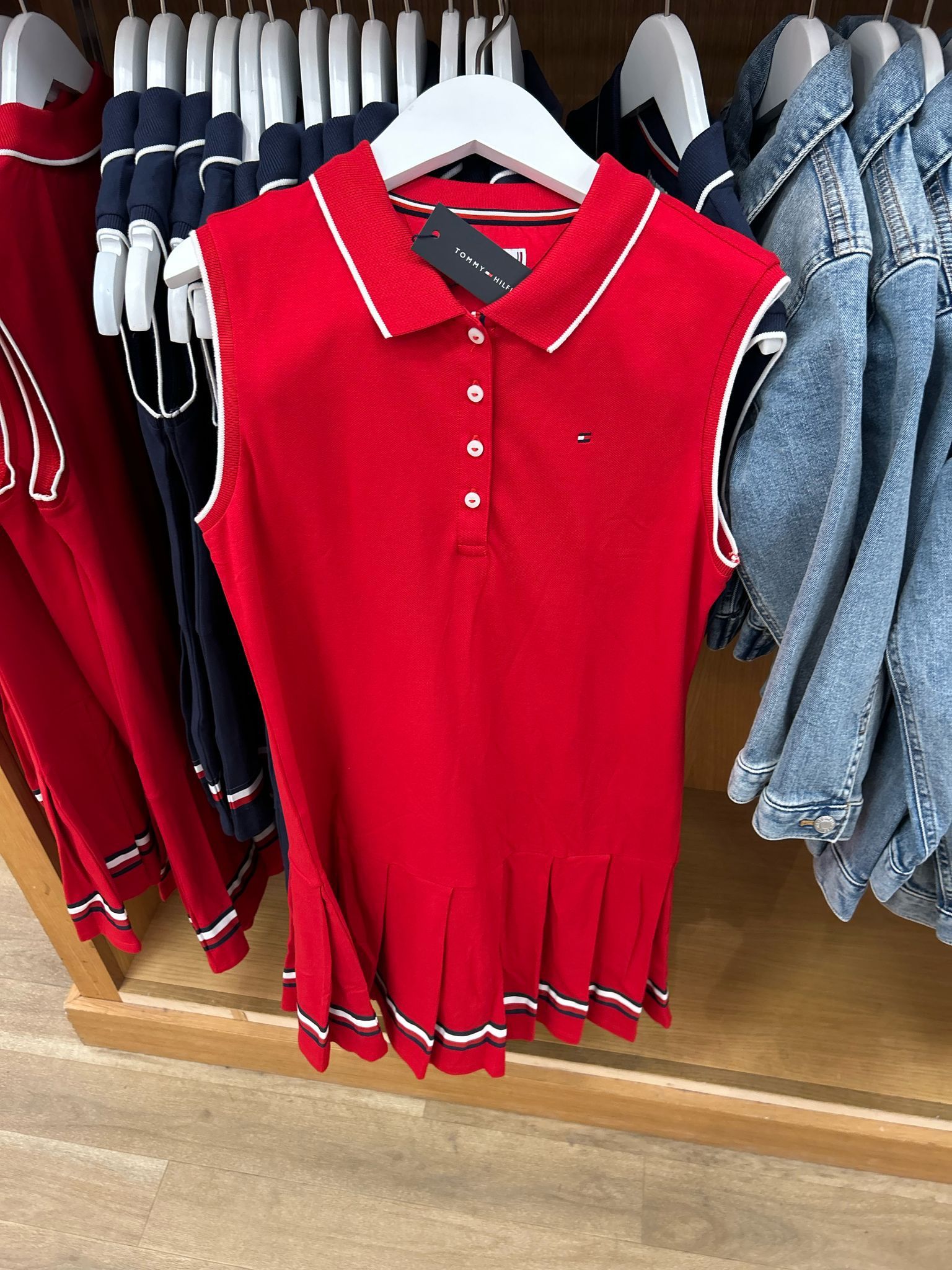 Tommy Girls Sleeveless Pleated Polo Dress/ RED