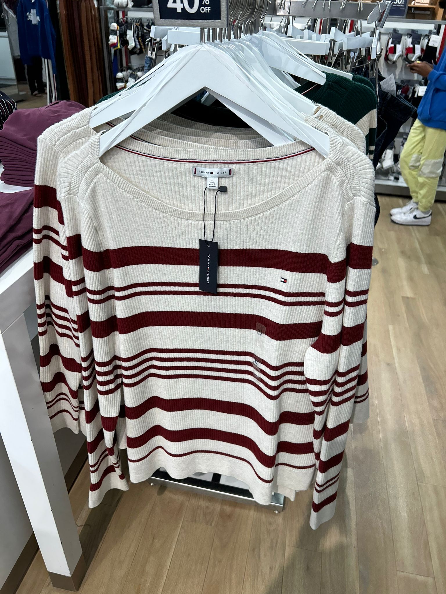 Womens' Tommy  Stripe Boatneck Rib-Knit Sweater