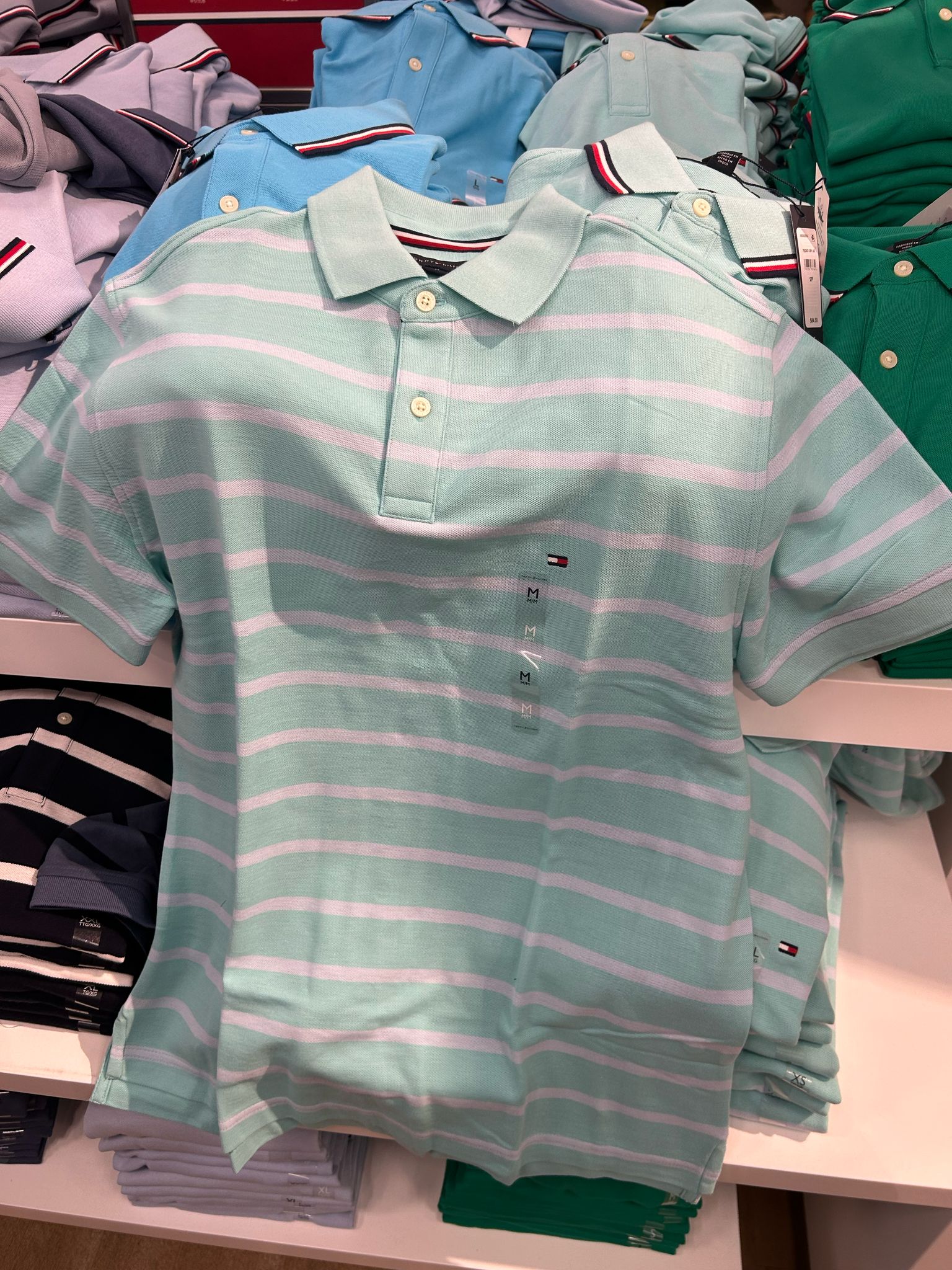 Mens' Regular Fit Tommy Wicking Polo/Miami Aqua Stripe
