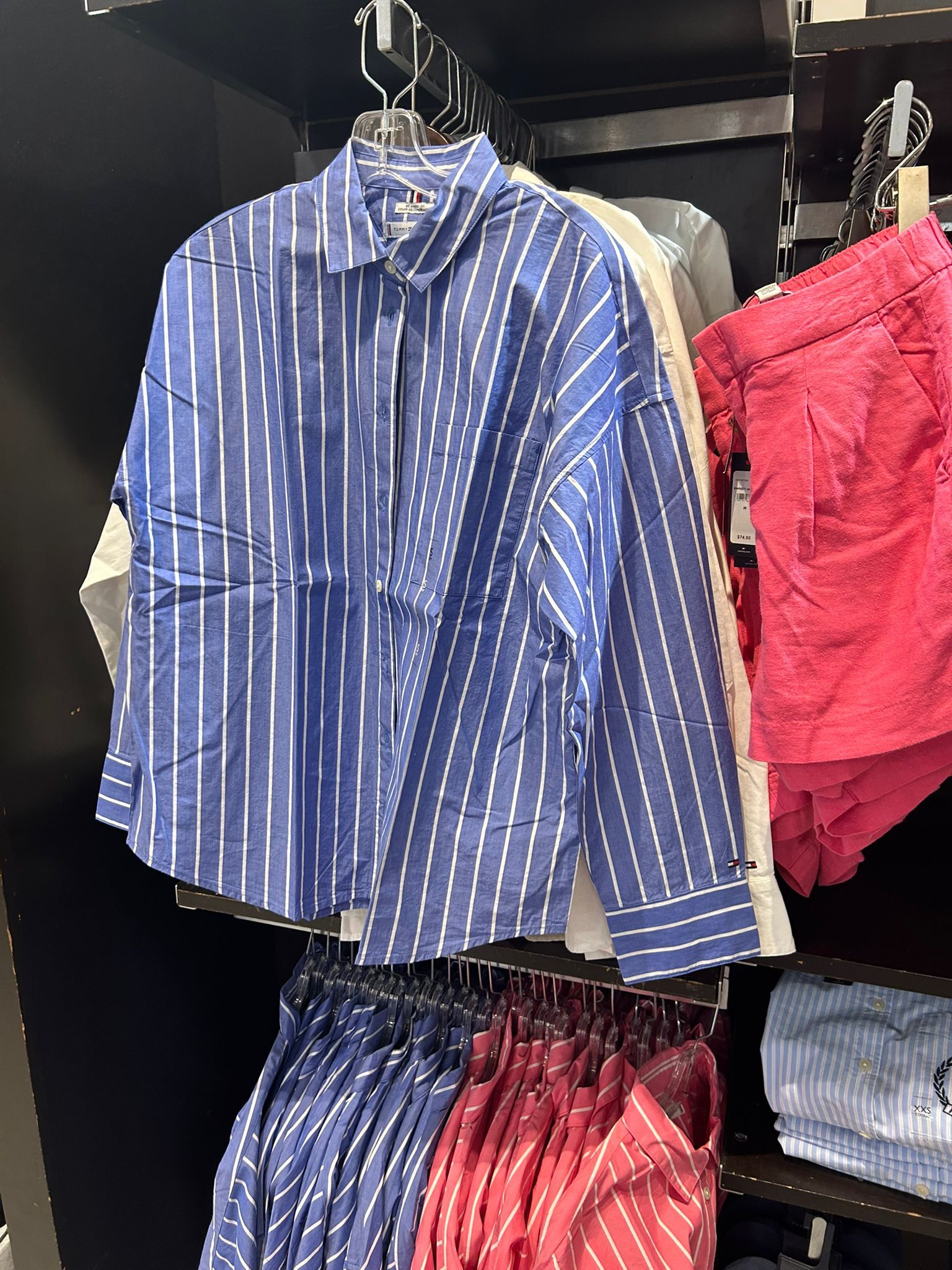 Womens' Tommy Relaxed Fit Bold Stripe Shirt /BLUE