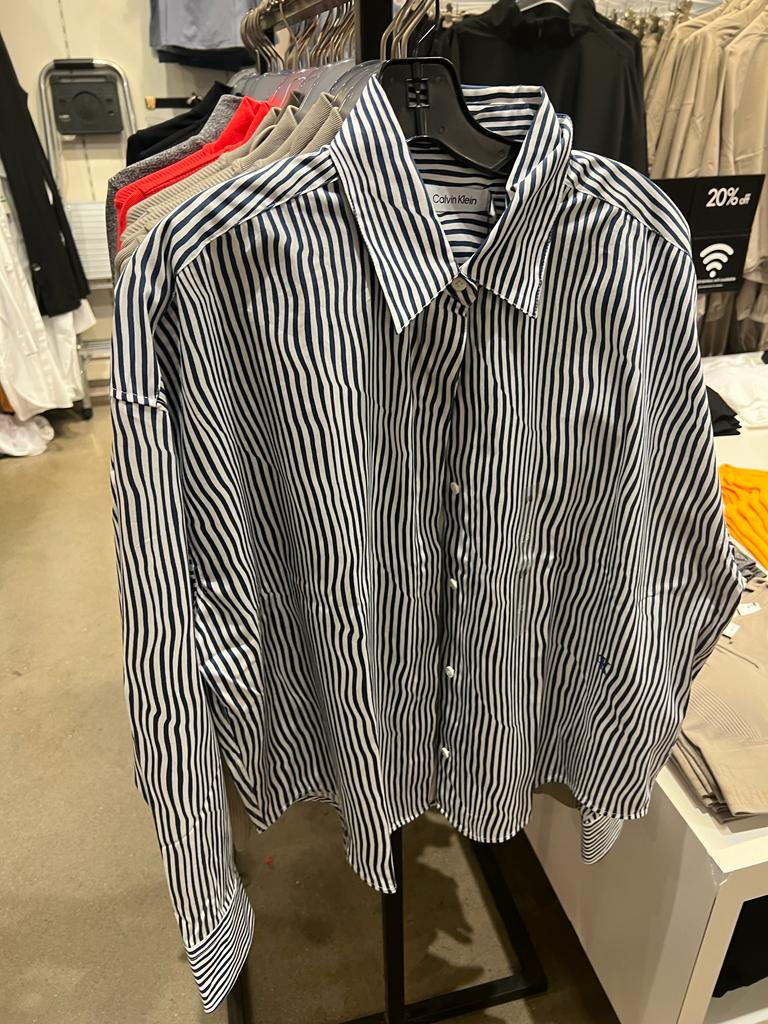 women calvin klein button down striped shirt
