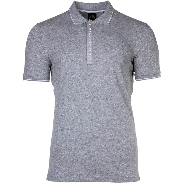 ARMANI EXCHANGE Cotton Quarter-Zip A|X Logo Short-Sleeve Men Polo T-shirt-Grey