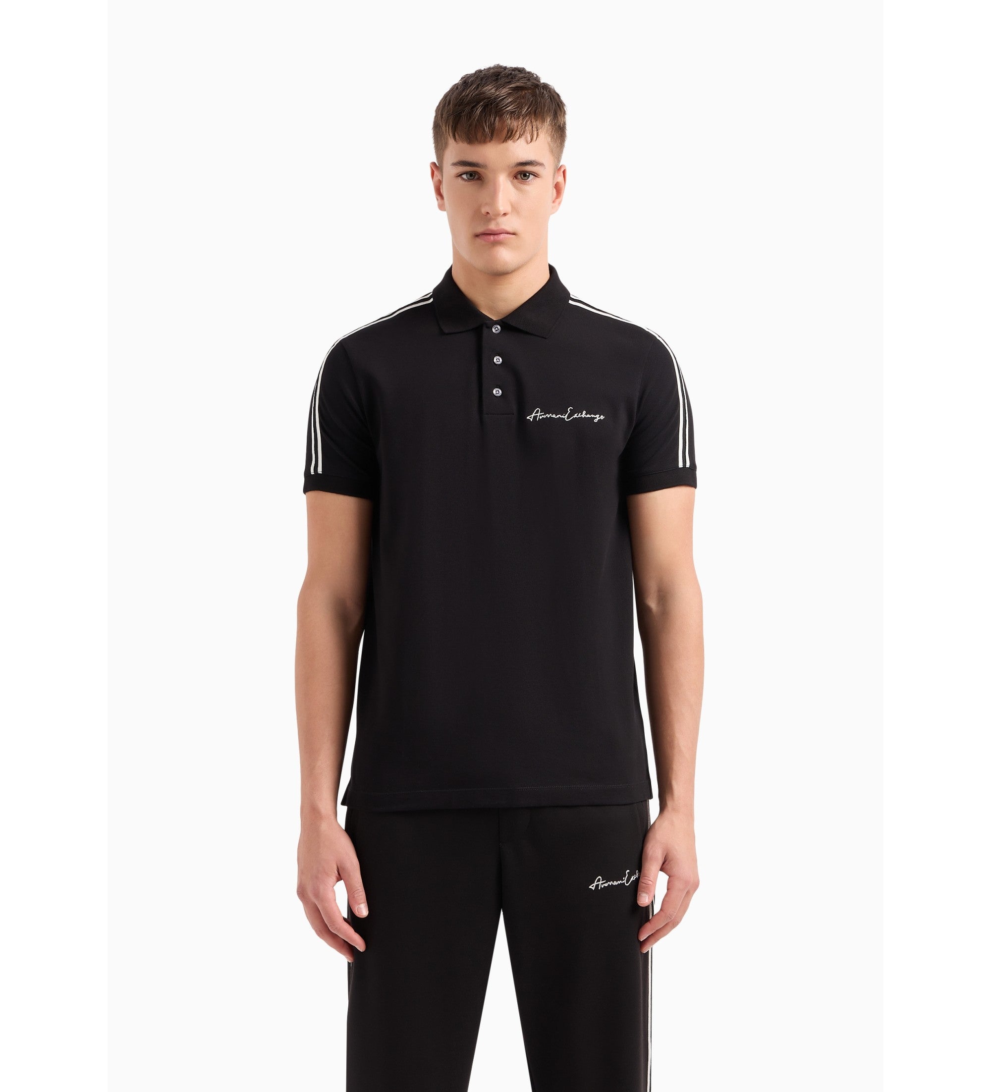ARMANI PLAIN BLACK POLO SHIRT-Black