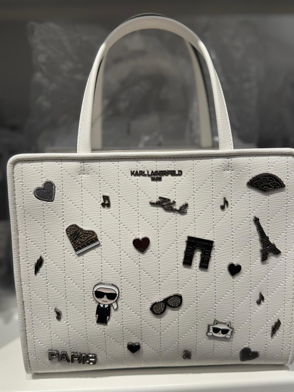 Karl Lagerfeld Paris Womens' MAYBELLE SATCHEL WITH PINS white