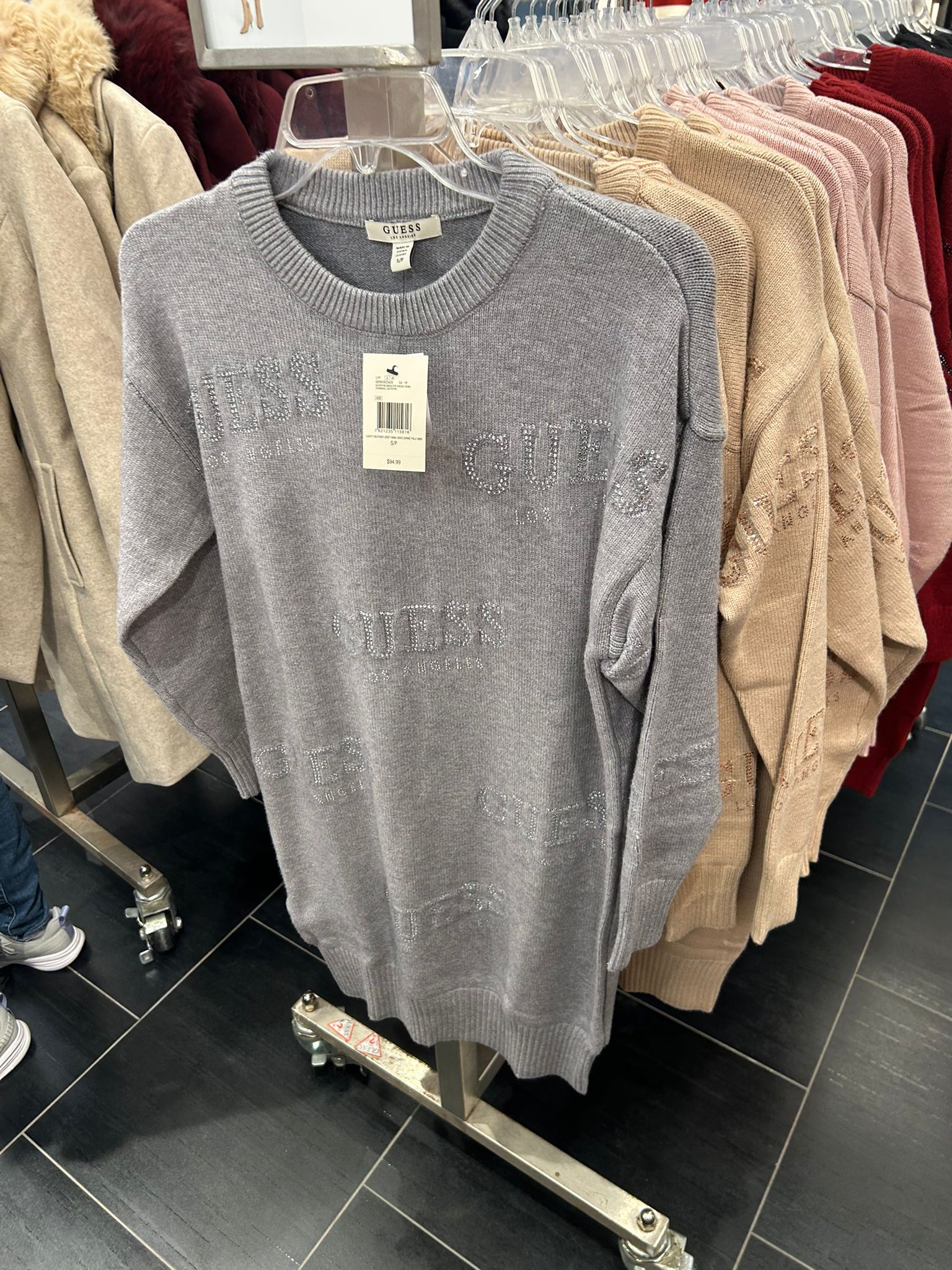 Guess WOMENS' Dateryn Logo Printed Sweater Dress Gray