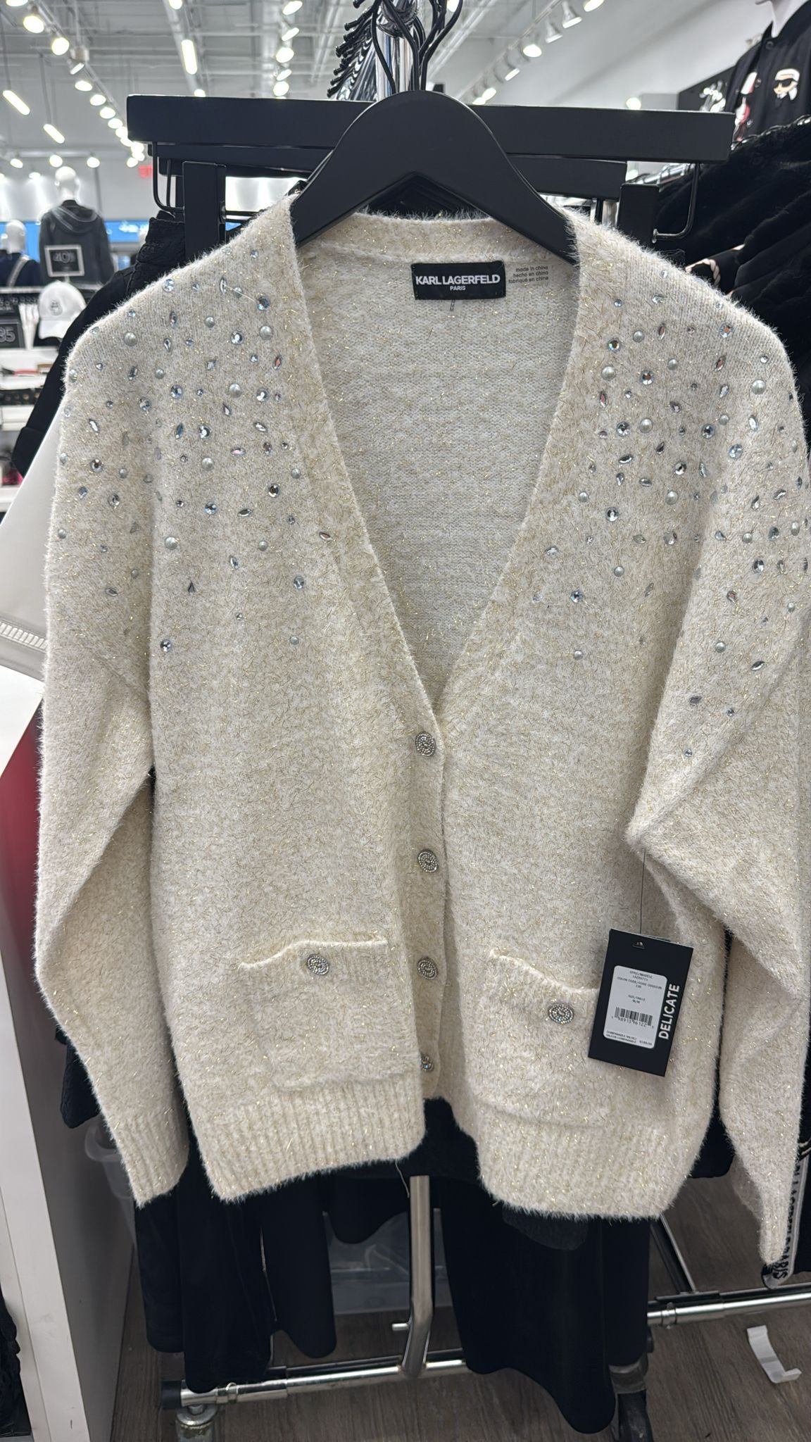 Karl Lagerfeld Paris Womens' EMBELLISHED CARDIGAN WITH POCKETS