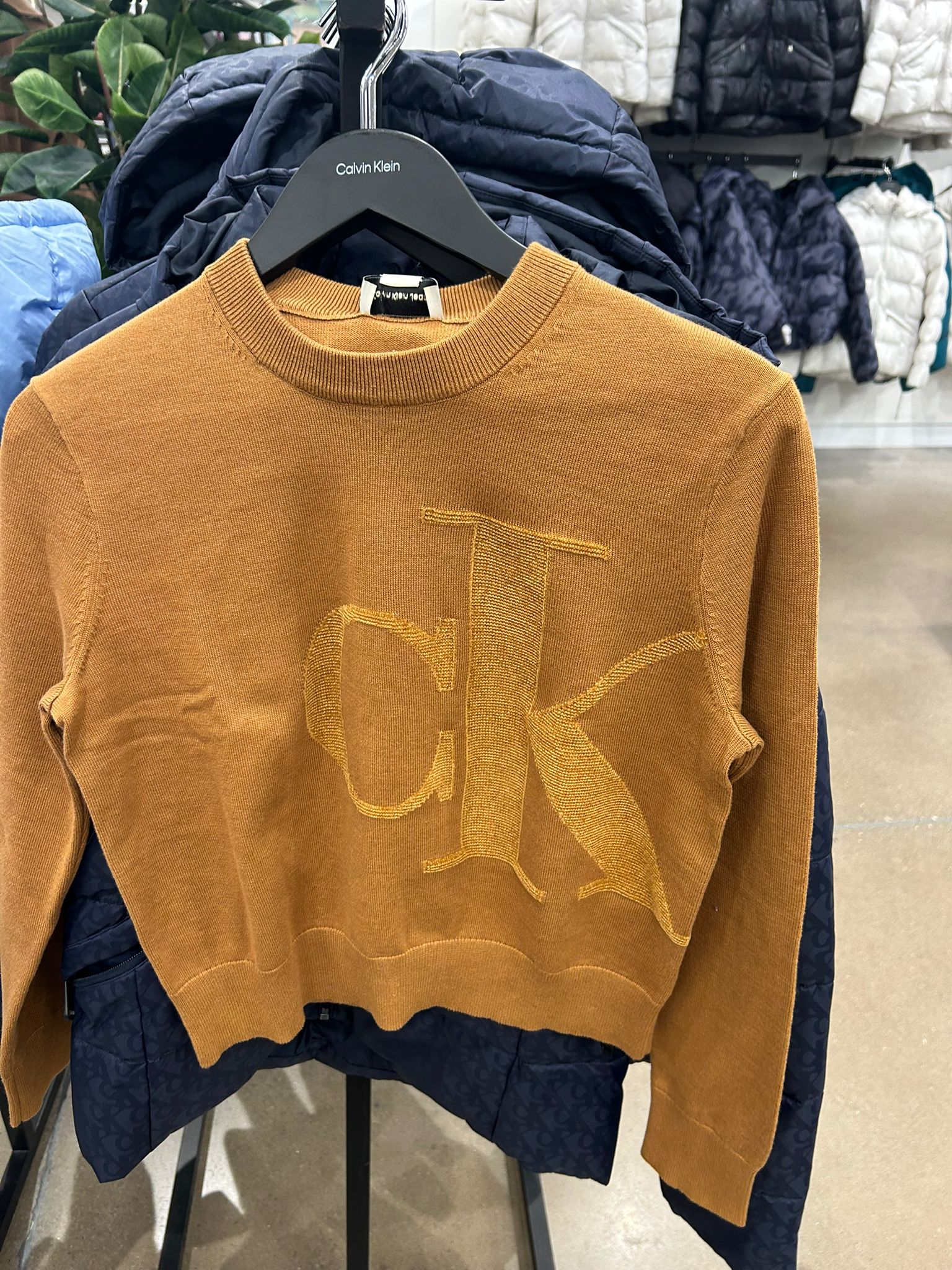 Womens' Calvin Klein Smooth Cotton Chenille Monogram Sweater Driftwood Brown