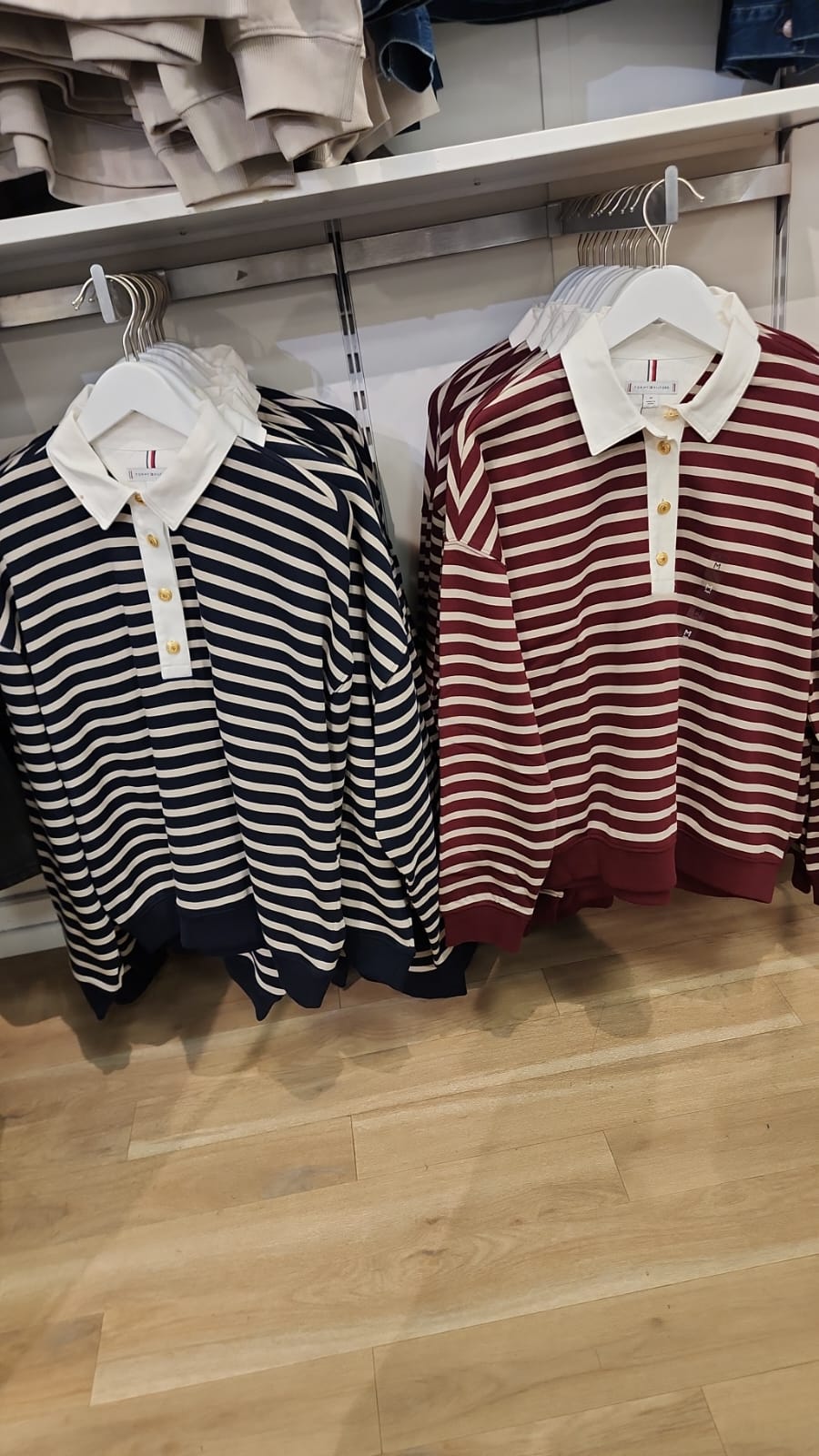 Tommy Womens' Gold-Button Stripe Polo Sweatshirt